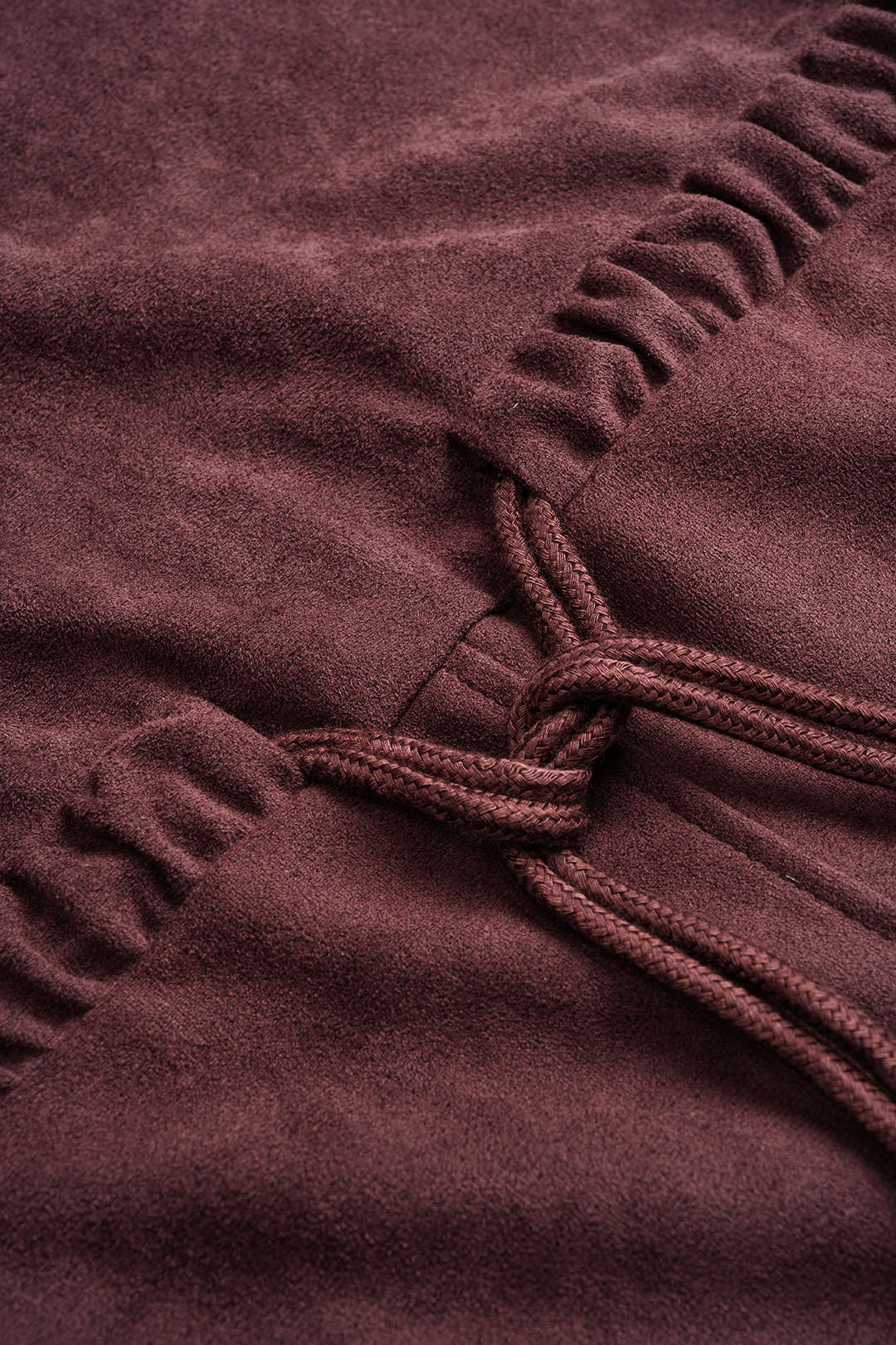 Suede Drawstring Zipper Long Sleeve Midi Dress