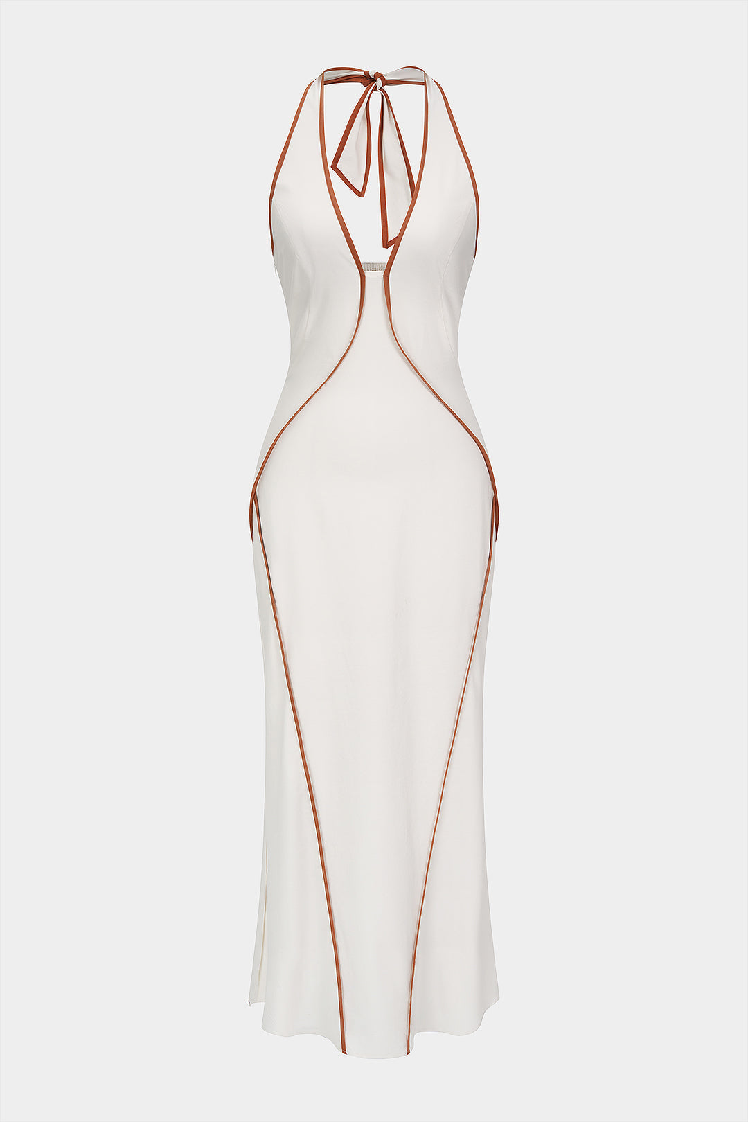 Kontrastierendes Neckholder-Midi-Kleid mit V-Ausschnitt und ärmellos