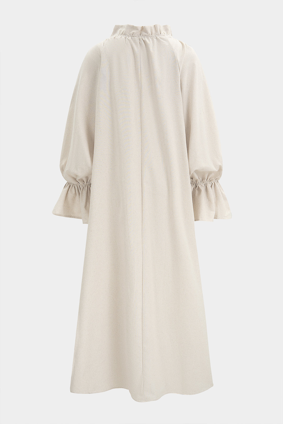 Linen Tie-Up Ruched Long Sleeve Slit Maxi Dress