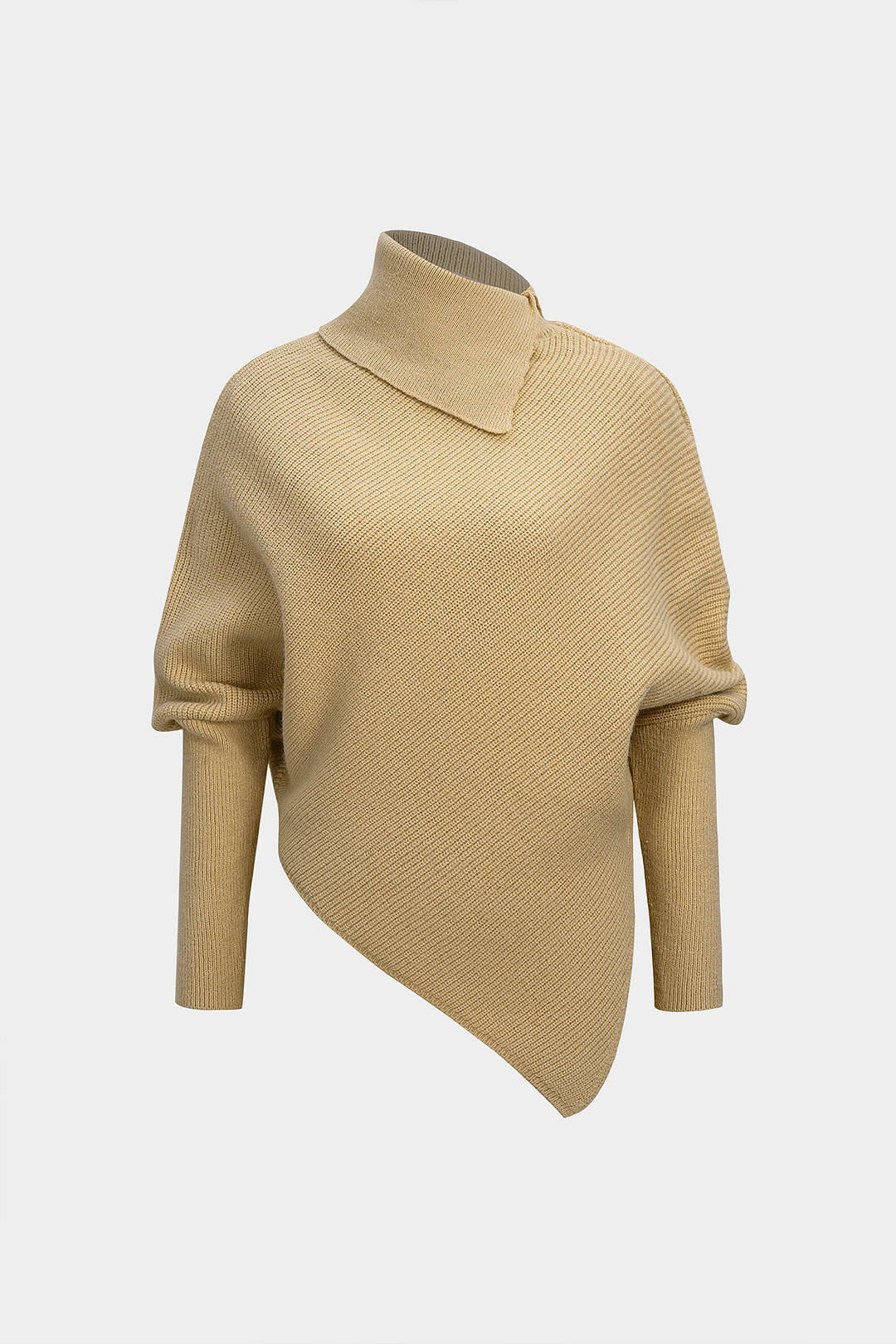 Knit High Collar Asymmetrical Hem Long-Sleeve Top