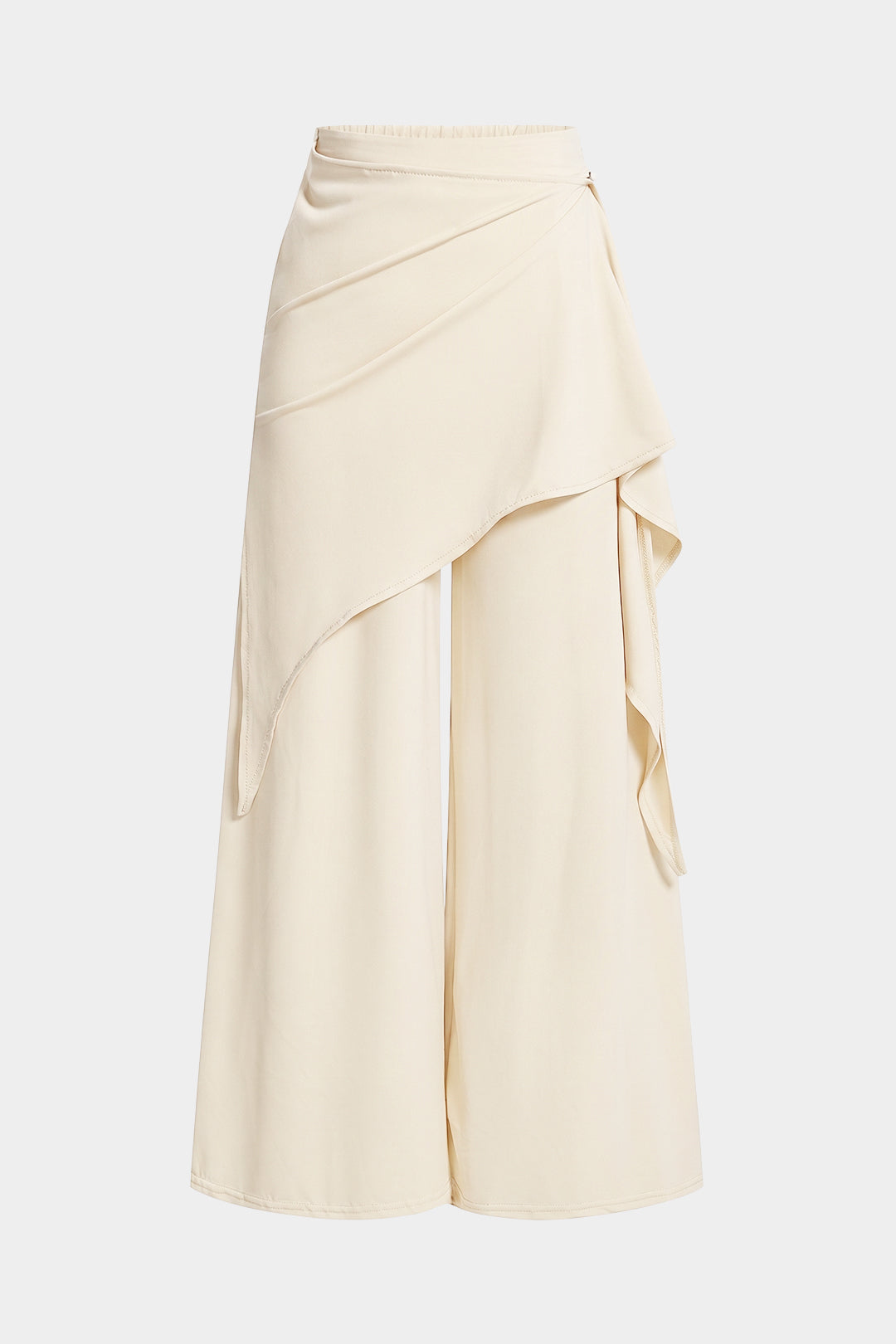 Asymmetrische geraffte Hose mit weitem Bein und Bindedetail