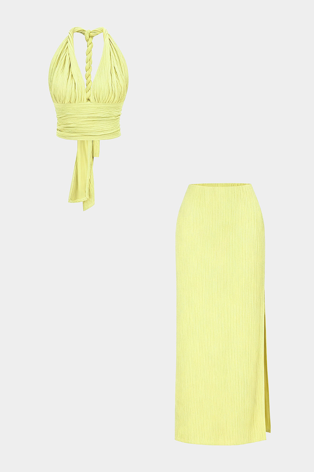 Twist Knot V-Neck Backless Sleeveless Top And Split Skirt Set