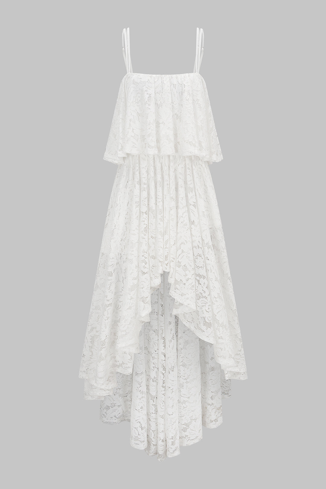 Robe midi sans manches asymétrique froncée dos nu en dentelle superposée