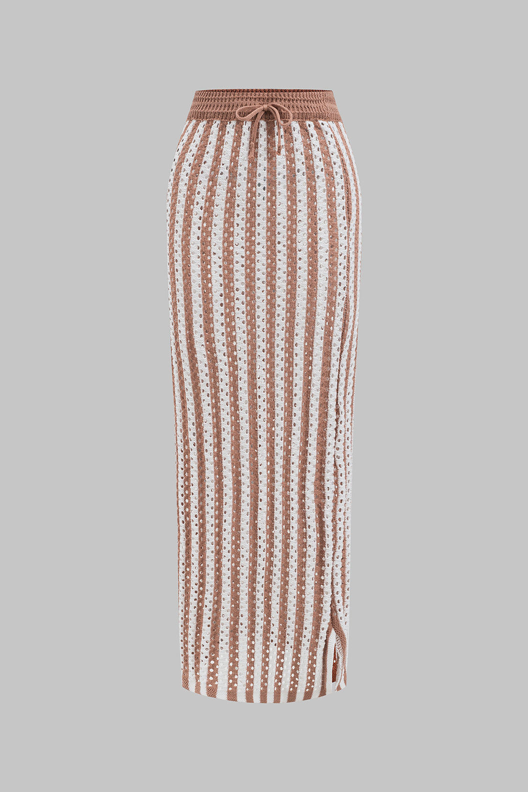 Ensemble caraco en tricot ajouré à col en V et jupe fendue à cordon de serrage