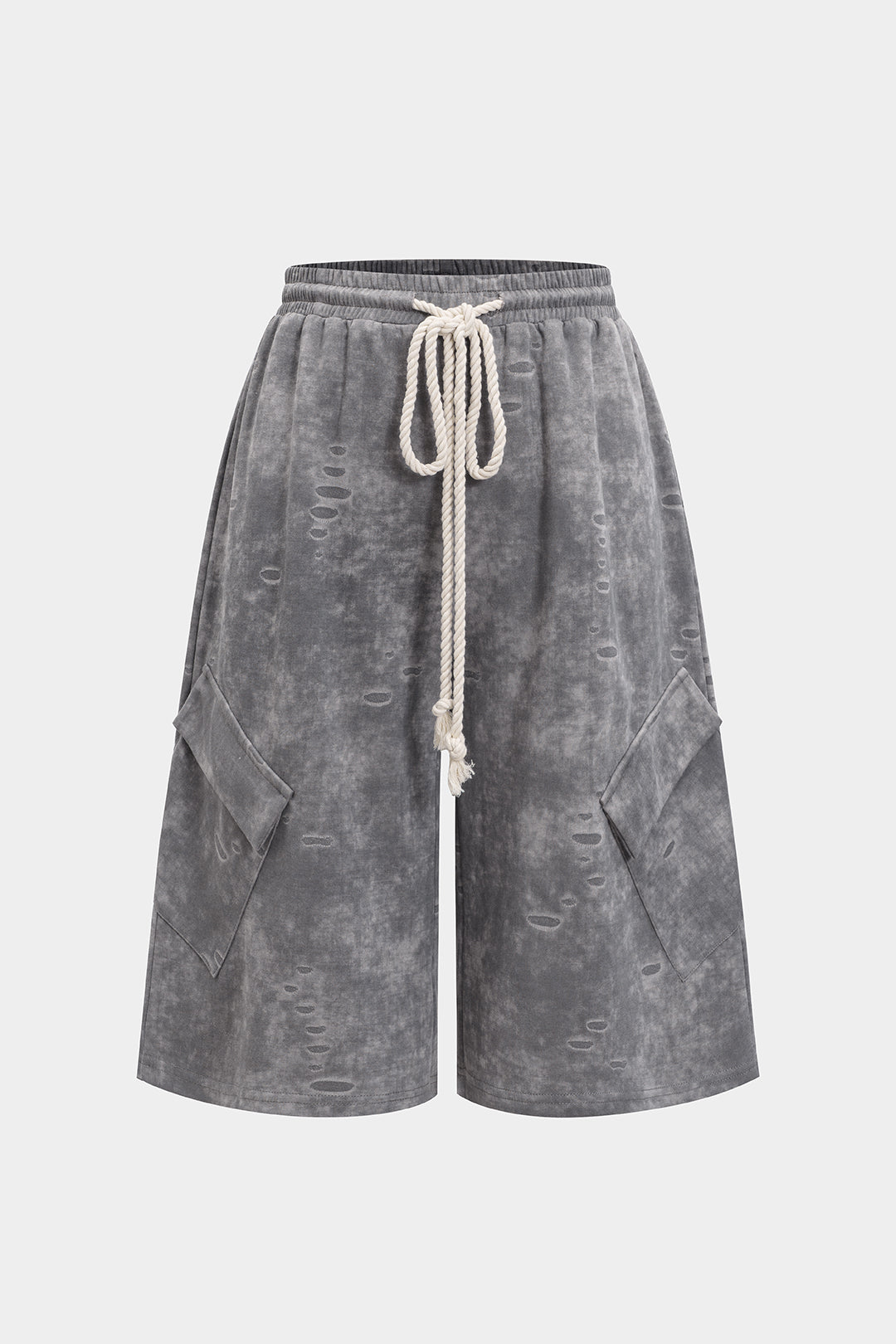 Short délavé taille haute à nouer