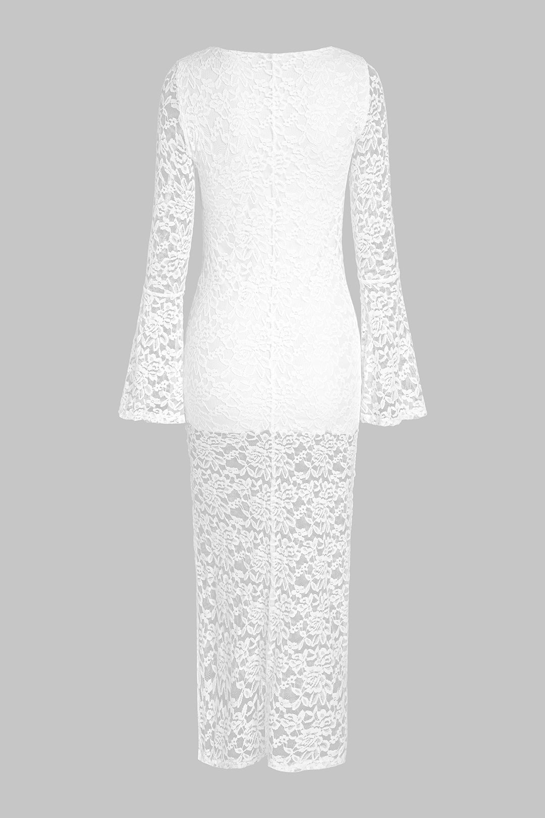 Lace Patchwork Square Neck Bell Long Sleeve Maxi Dress