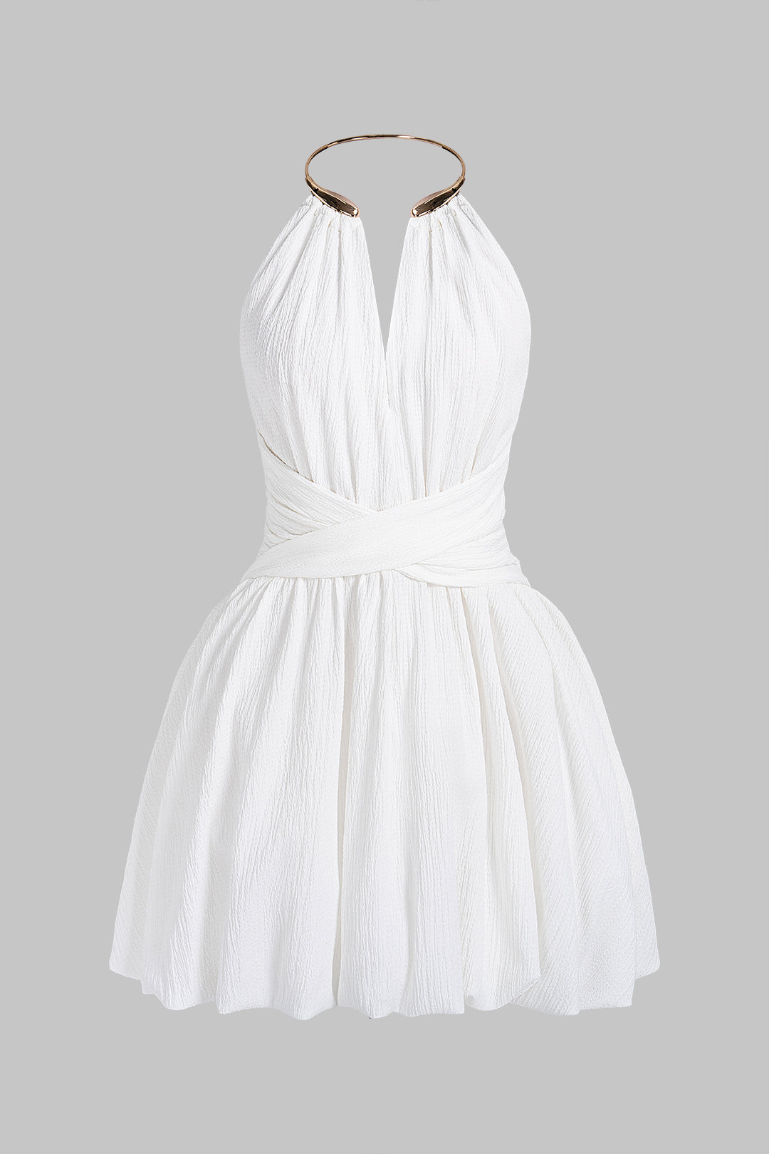 Robe Courte Sans Manches Métallisée Décolleté en V Croisée Dos Nu