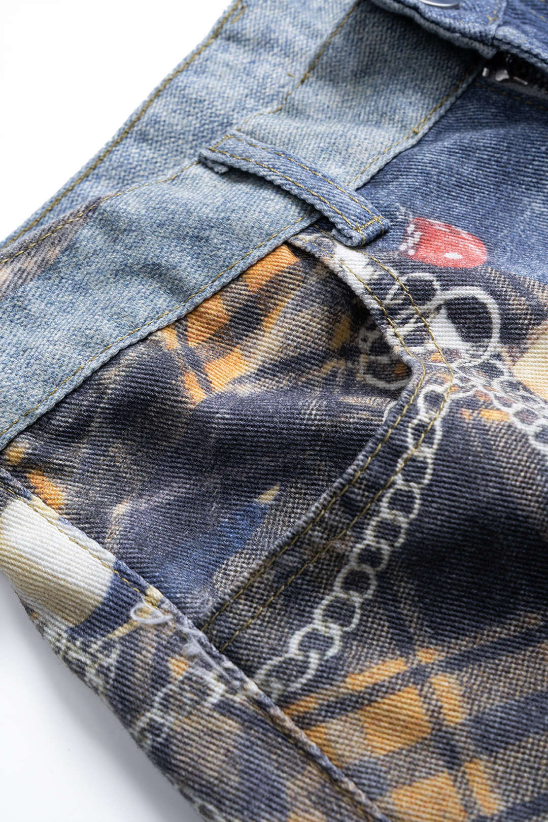 Plaid Denim Print High Waist Wide Leg Pants
