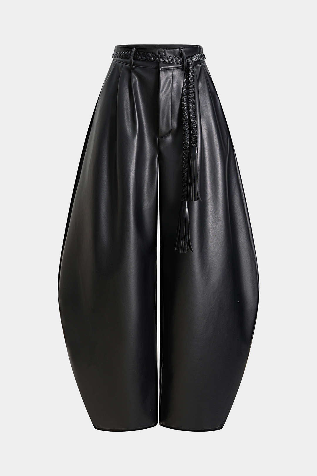 Kunstleder geflochtene High-Waist-Barrel-Hose mit Gürtel