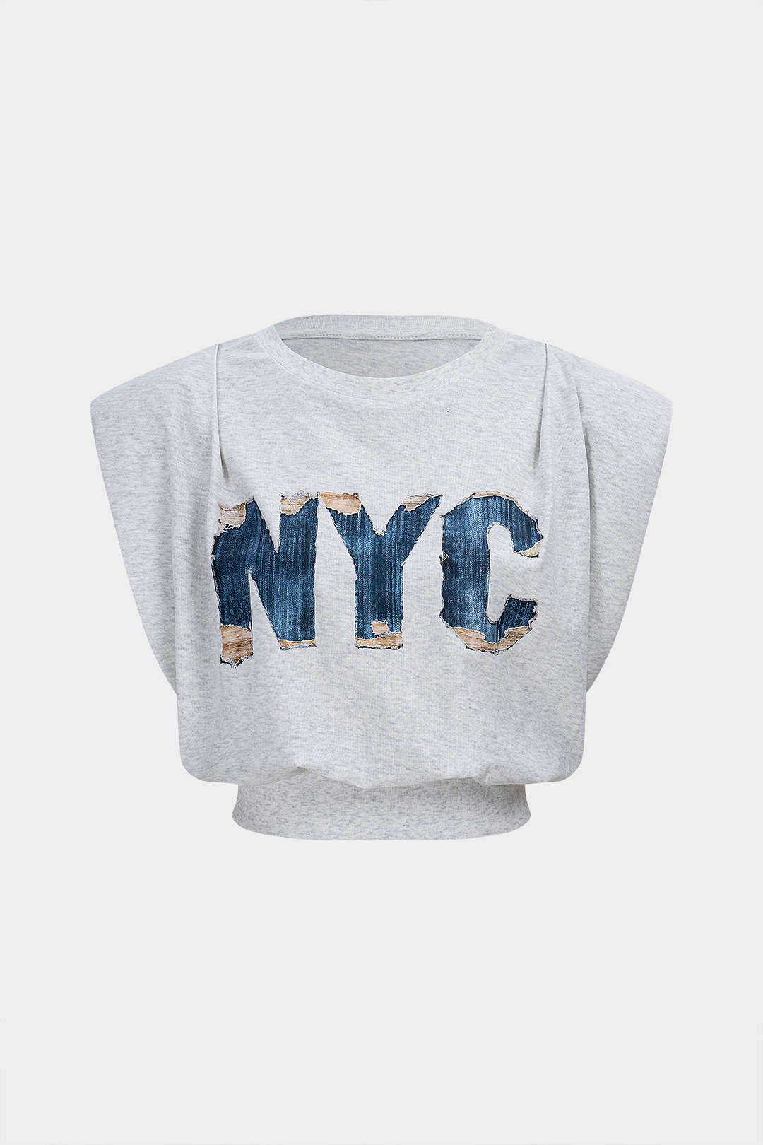 T-shirt sans manches froncé à imprimé lettres