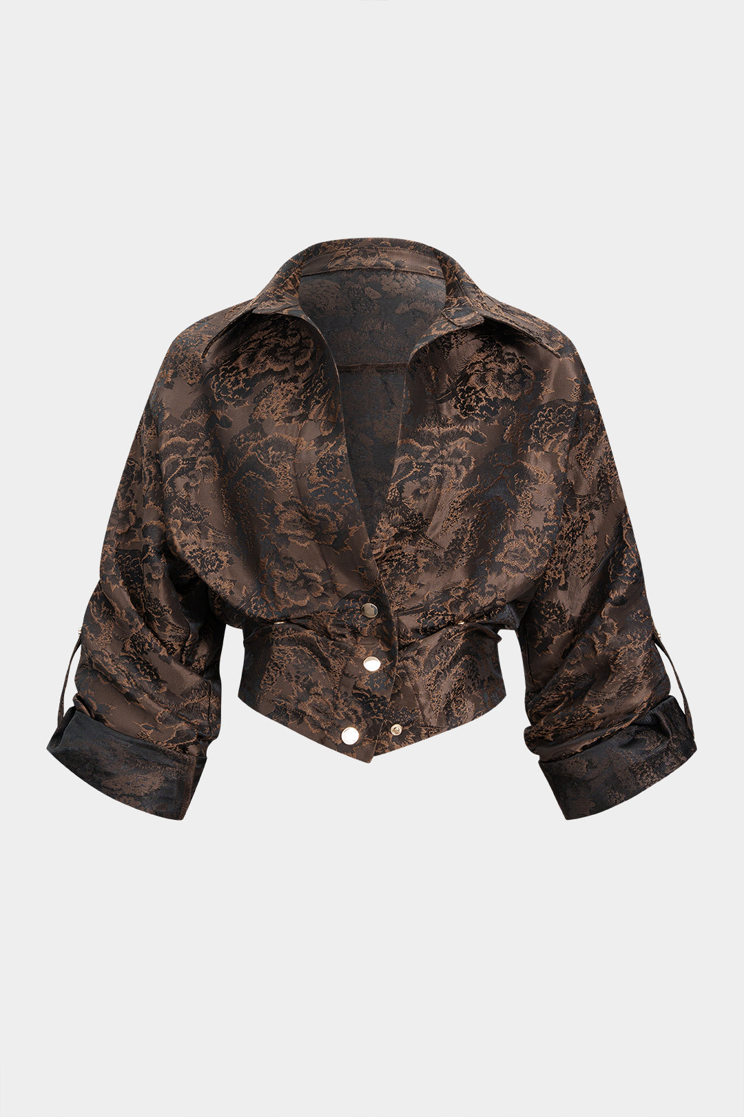 Floral Print Jacquard Smocked Long-Sleeve Shirt