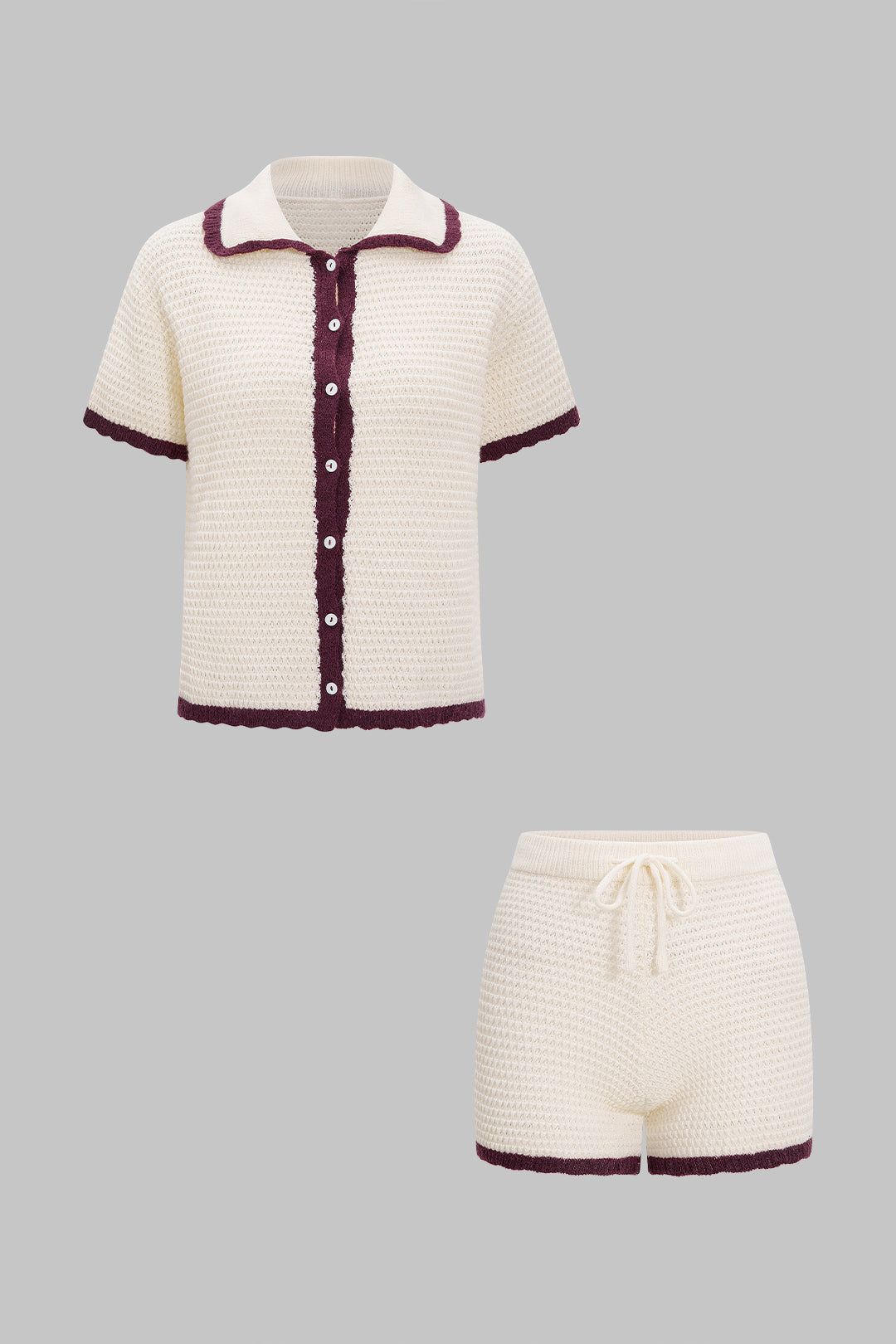 Shorts contrastés en maille ajourée à nouer