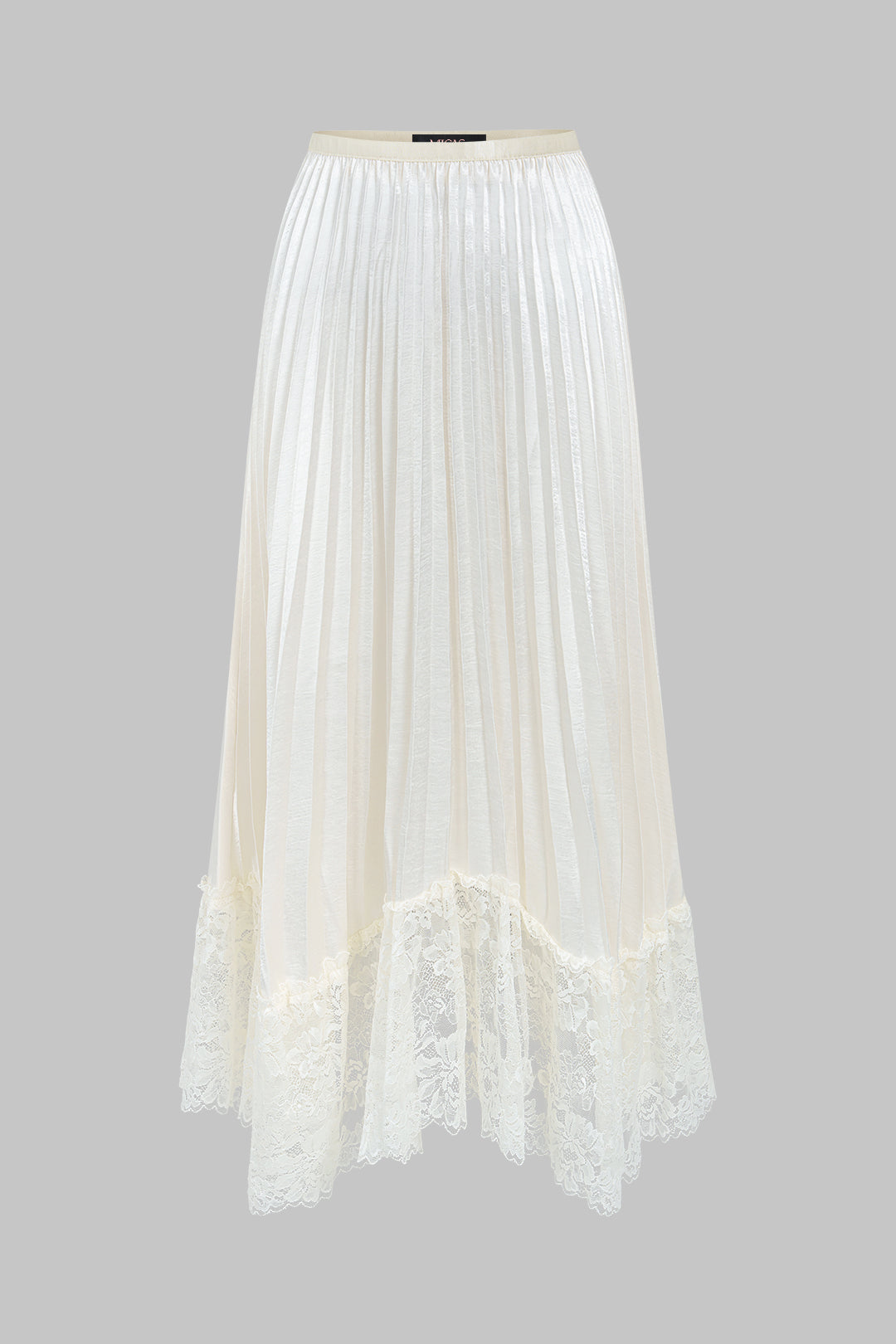 Jupe plissée en satin avec empiècements et dentelle