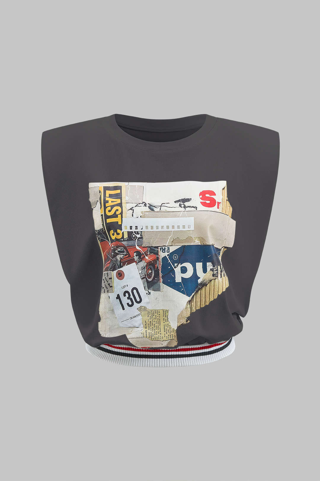 T-shirt ample sans manches imprimé numérique motif lettre de voiture