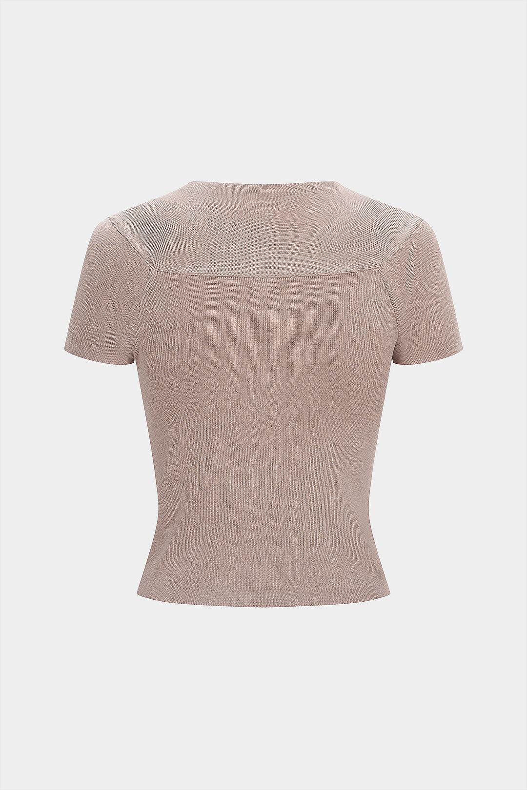 Knit V-Neck Twist Knot Ruched Short-Sleeve Top