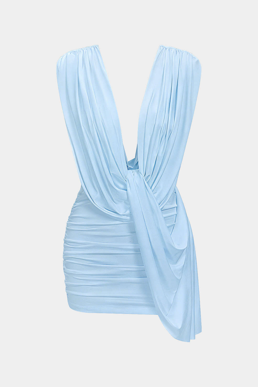 Minikleid mit Raffungen, Drapierungen, Wasserfallausschnitt und asymmetrischem Saum ohne Ärmel