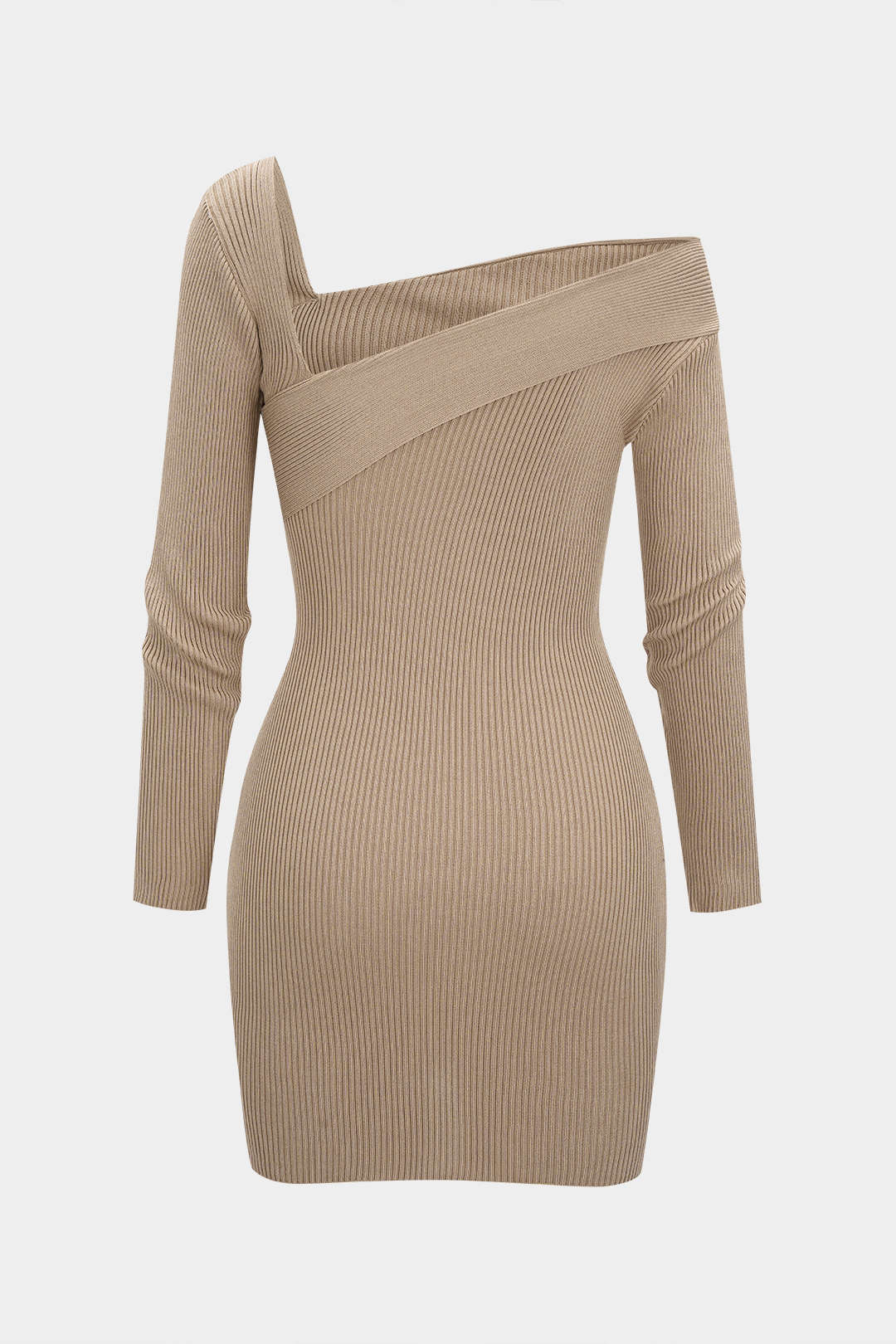 Knit Ribbed Asymmetrical Long Sleeve Mini Dress