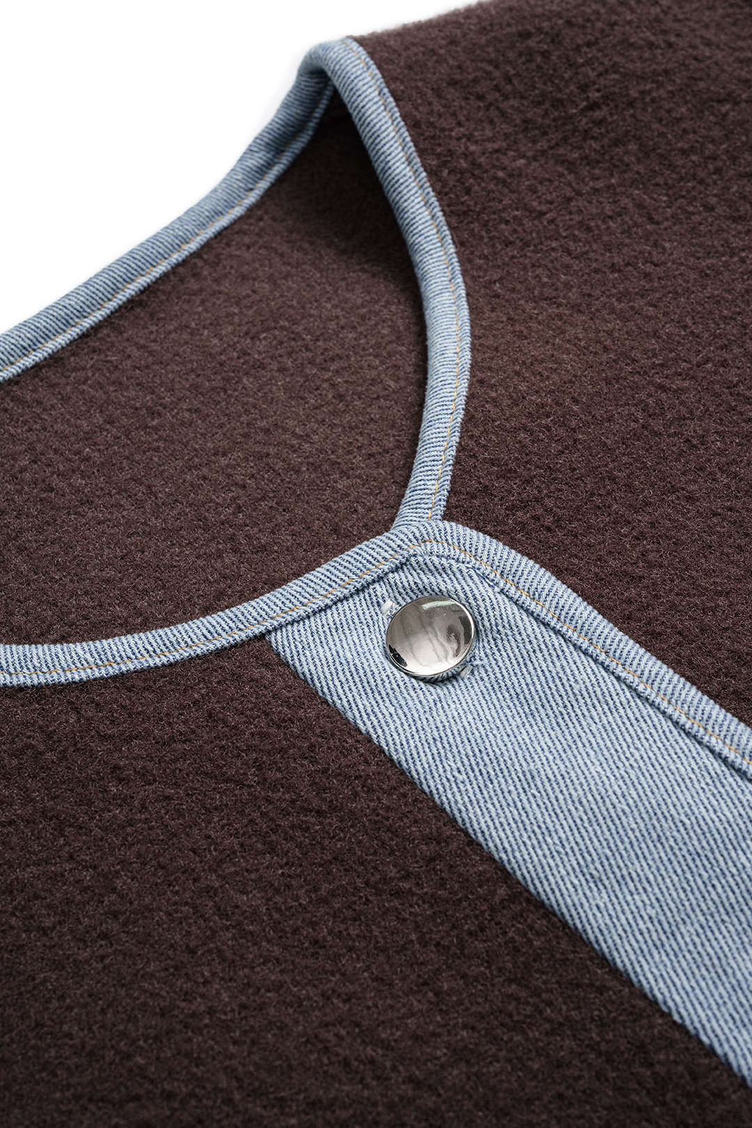 Knit Denim Patchwork Round Neck Cardigan