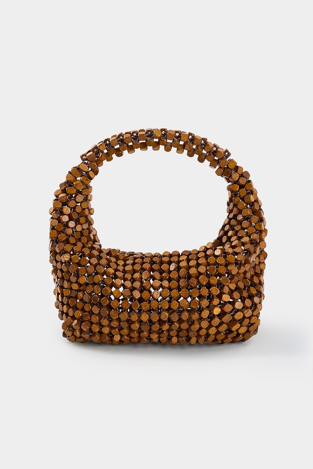 Wood Beaded Woven Tote Bag