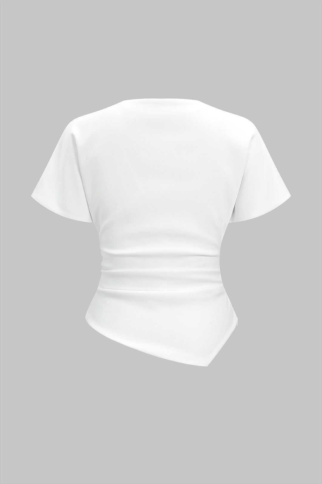 Solid Asymmetrical Ruched Short-Sleeve Shirt