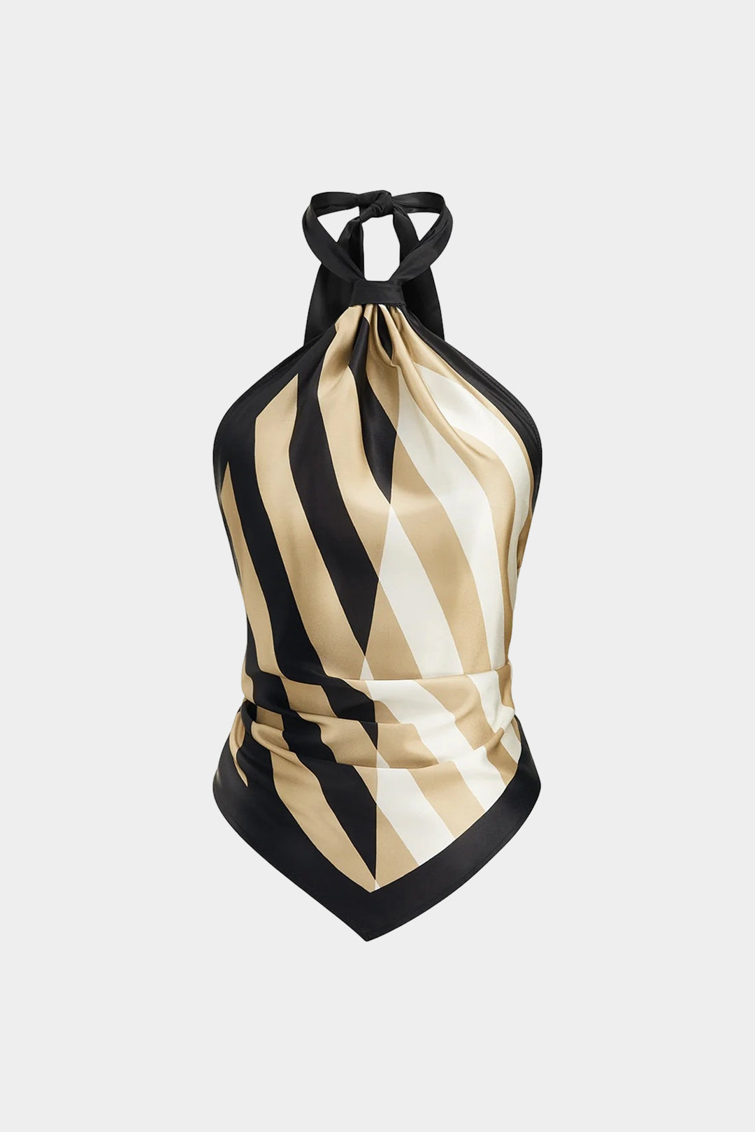 Tanktop aus Satin mit Kontraststreifen-Print, Neckholder und rückenfrei
