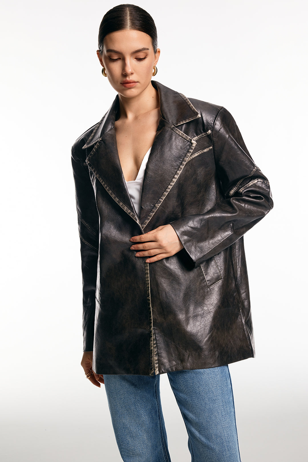 Blazer lavé en similicuir