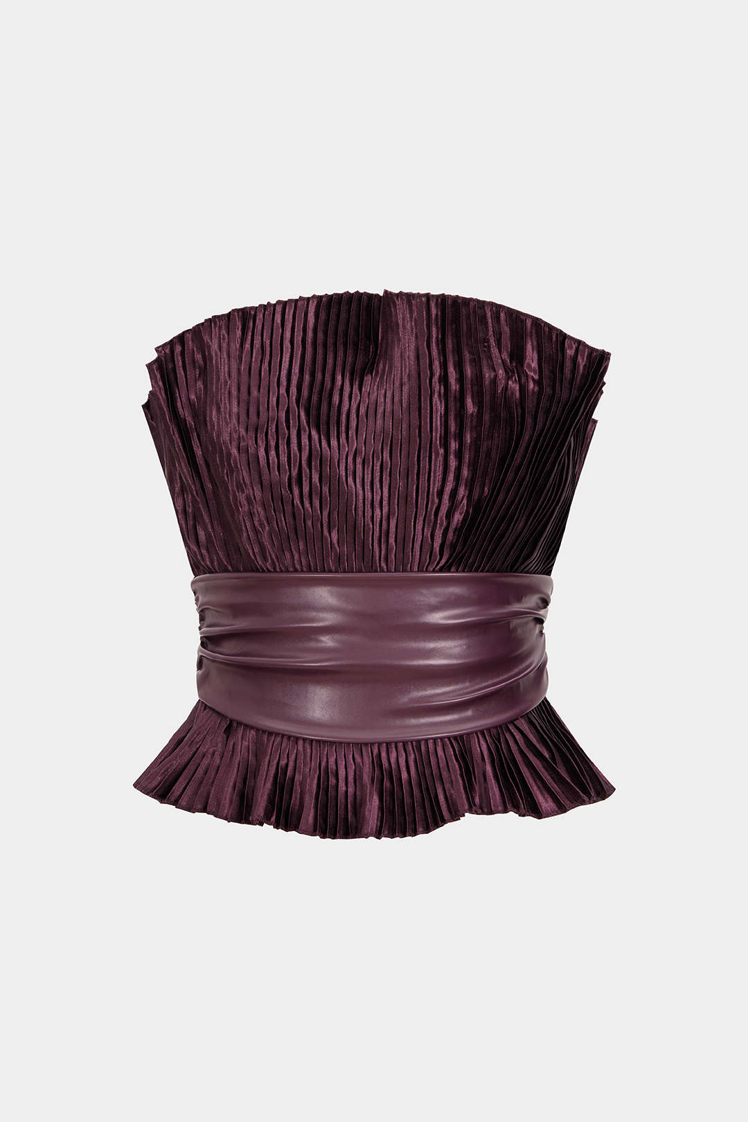 Haut bustier froncé ceinturé patchwork similicuir