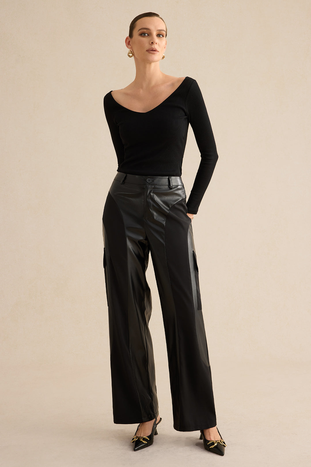 Pantalon patchwork en similicuir