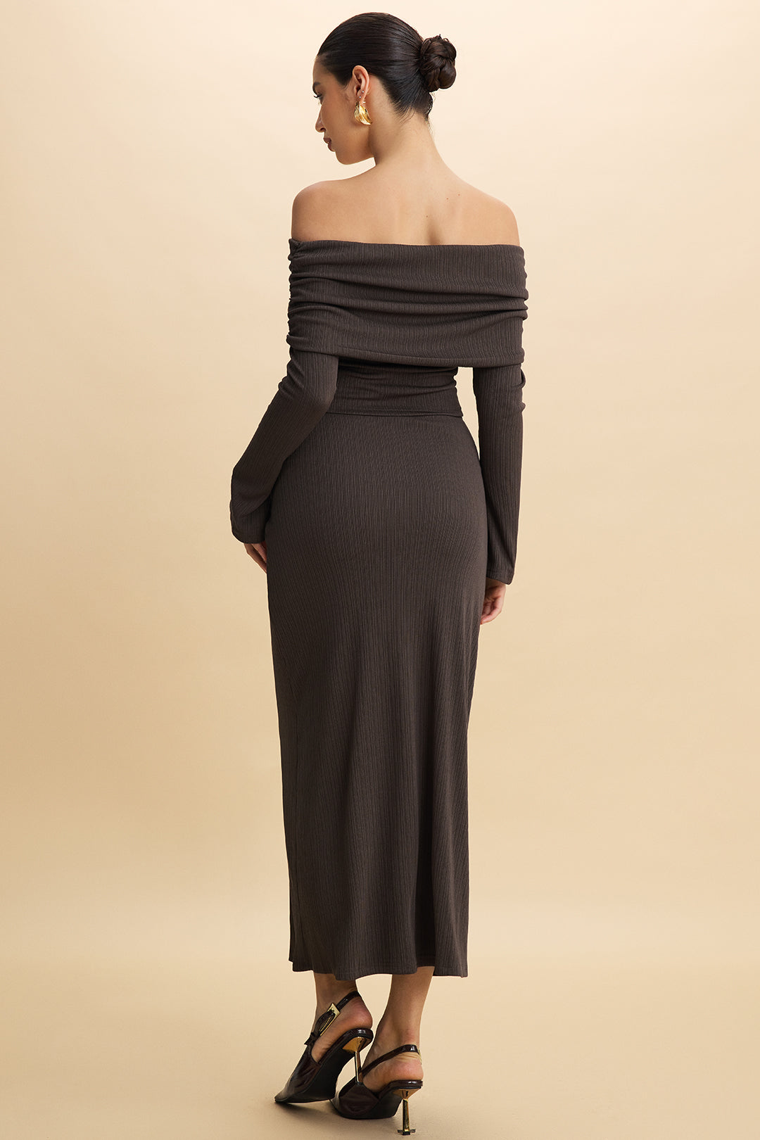Off Shoulder Long-Sleeve Top And Twist Knot Skirt Set