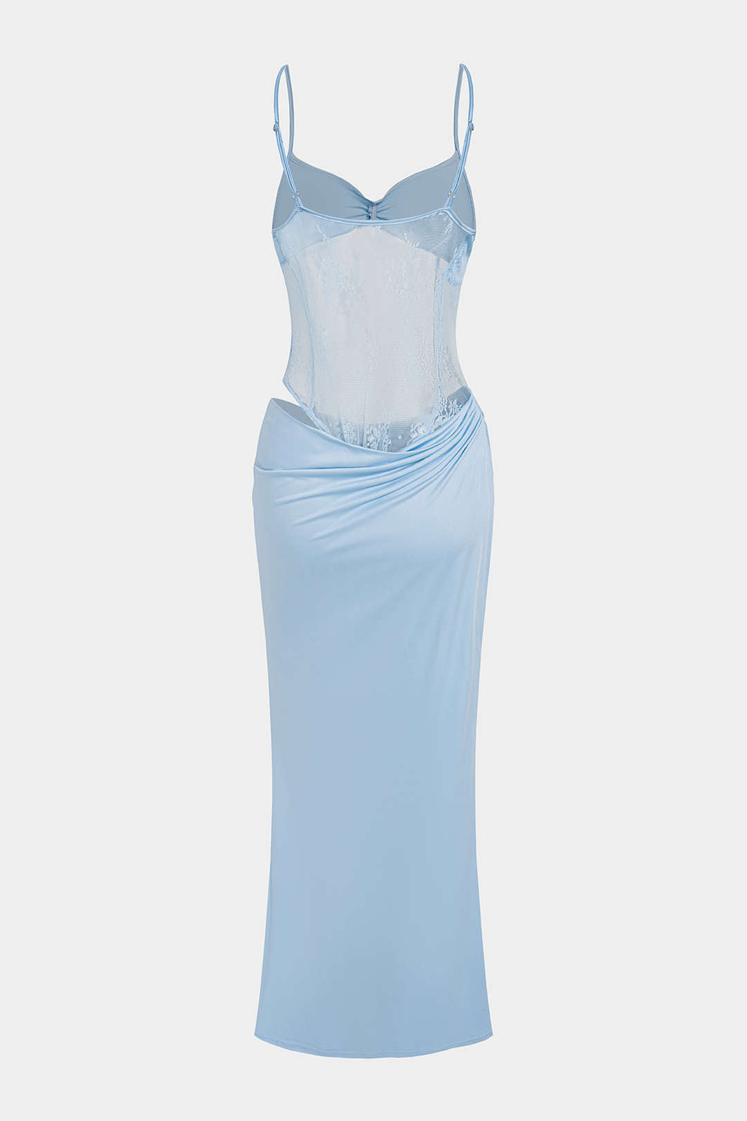 Spitzen-Patchwork gerafftes Cut-Out Slip-Maxikleid
