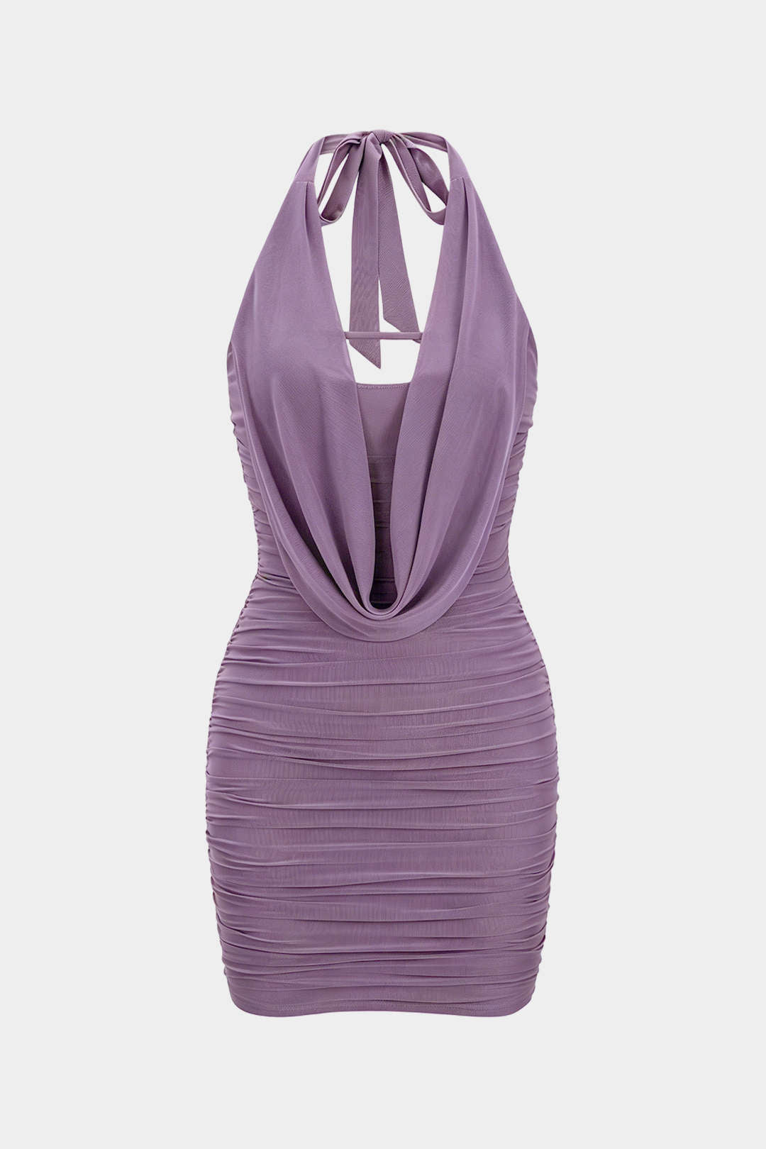 Mesh Halter Draped Cowl Neck Sleeveless Mini Dress