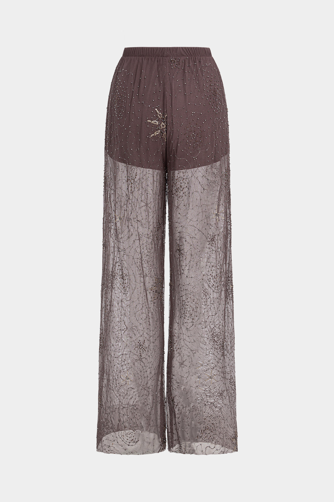 Mesh Beaded Shirred Waistband Pants