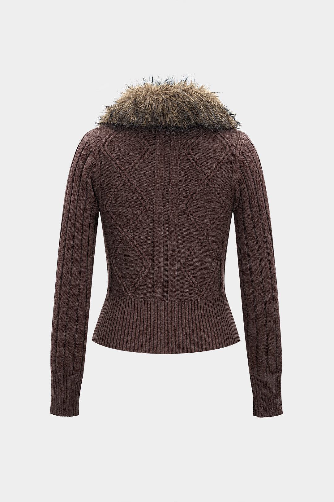 Strick-Patchwork-Fransen-Reißverschluss-Cardigan