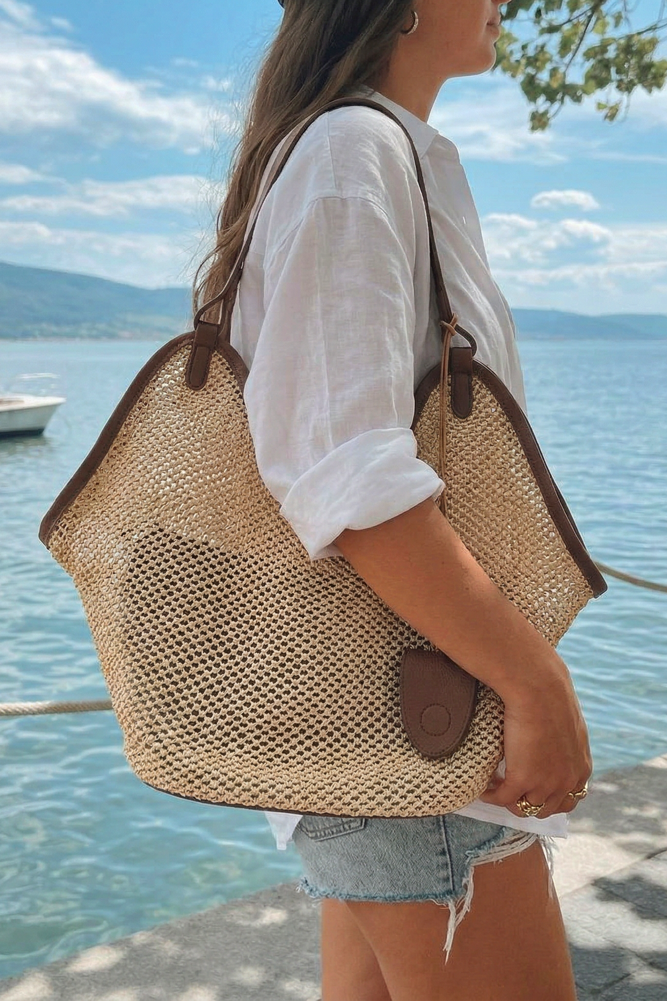Woven Faux Leather Shoulder Bag