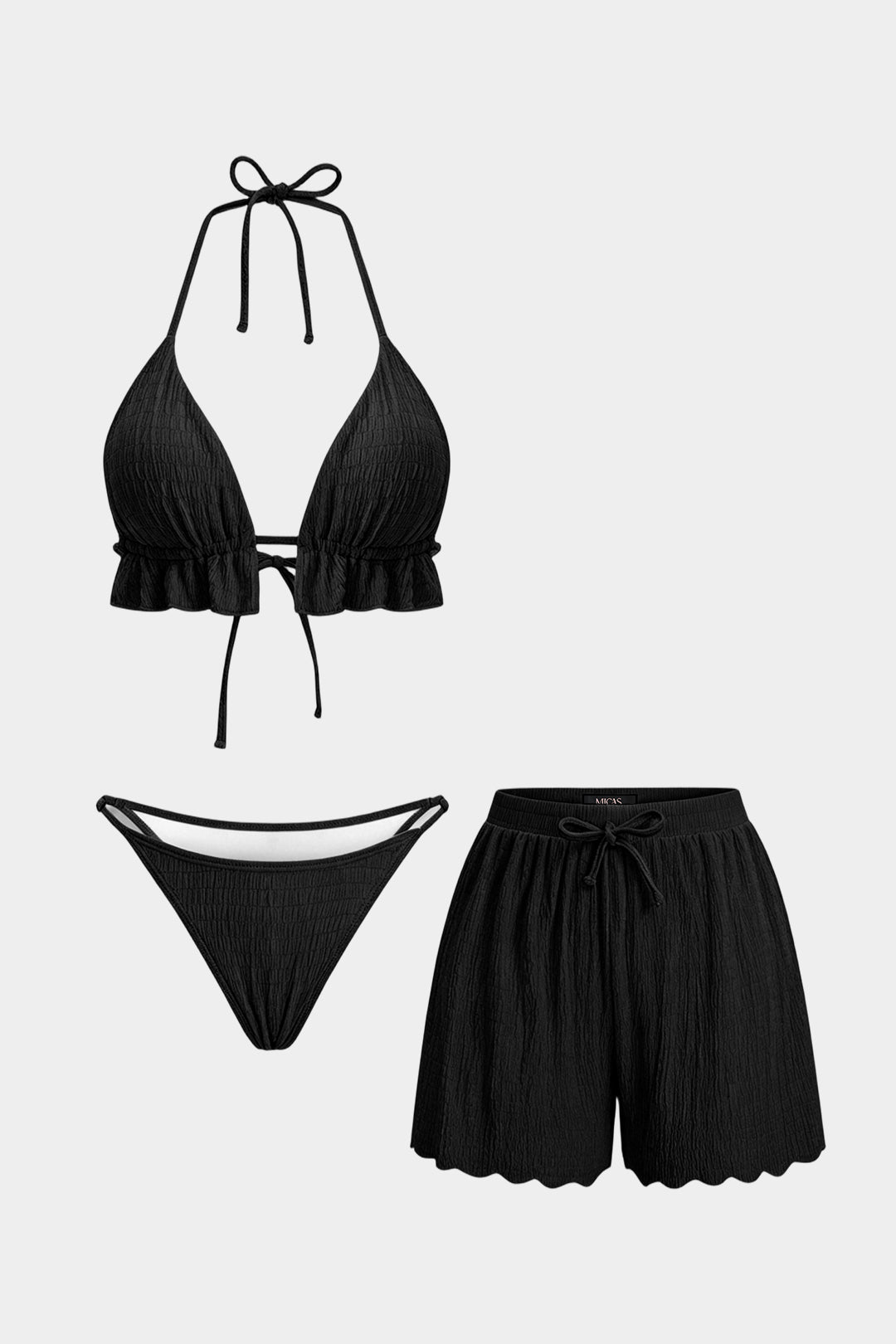 Textured Halter Neck Tie-Up Bikini Set