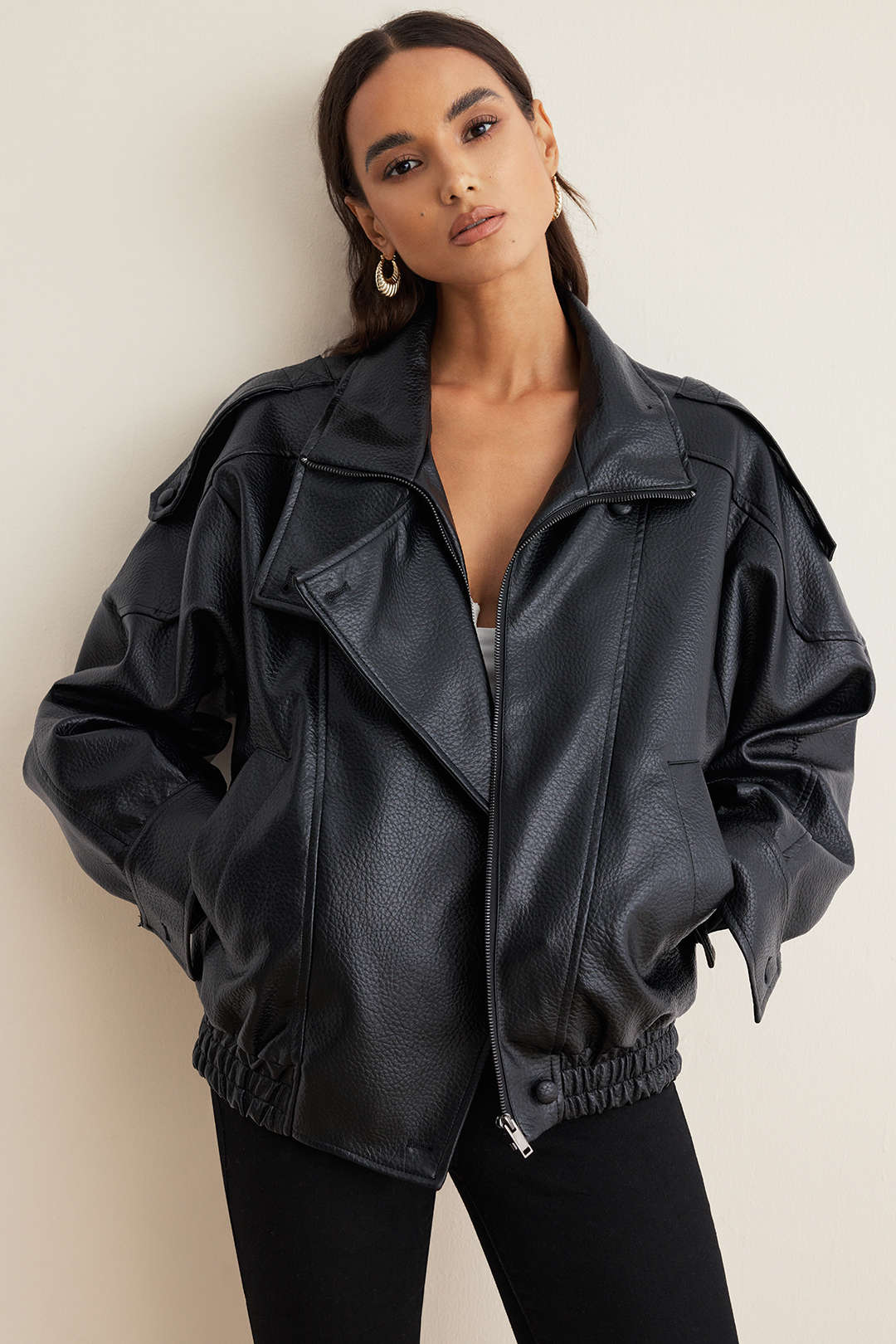 Veste boutonnée en similicuir