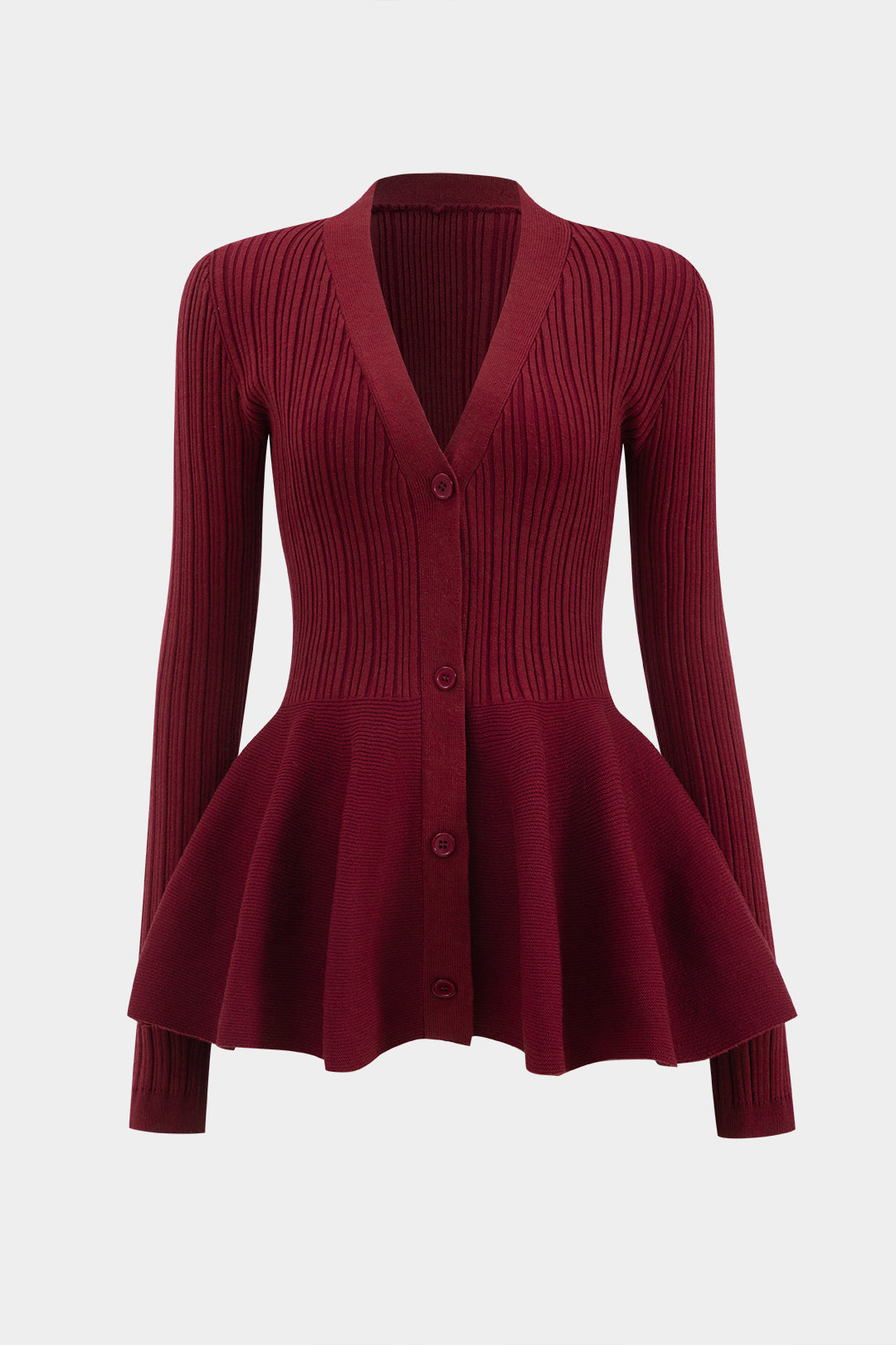 Solid V-Neck Puff Hem Sweater Cardigan