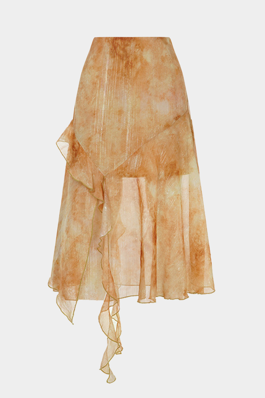 Retro Tie Dye Print Chiffon Asymmetrical Ruffle Ruched Skirt