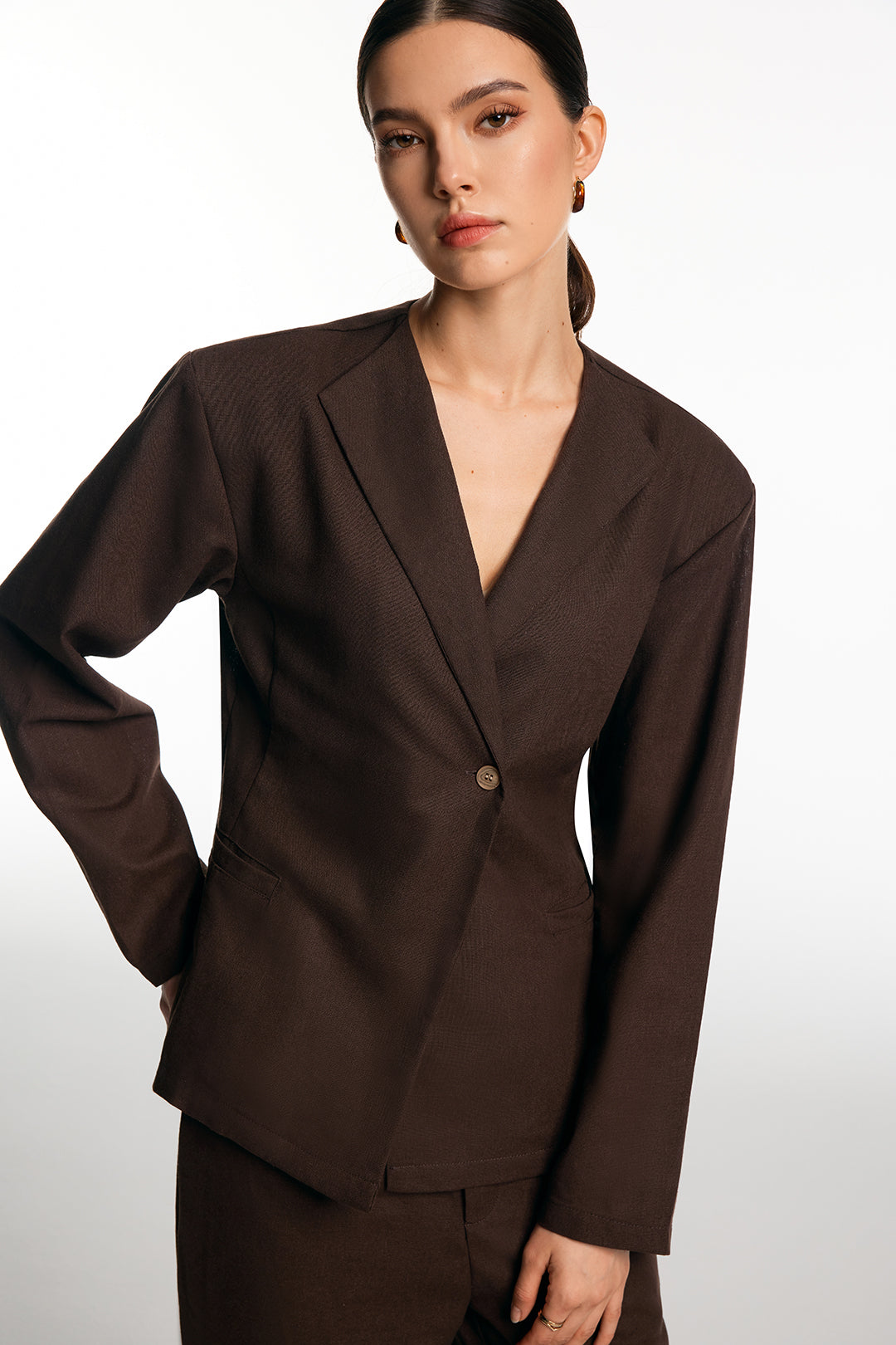 Solid One Button Blazer And Wide Leg Trousers Set