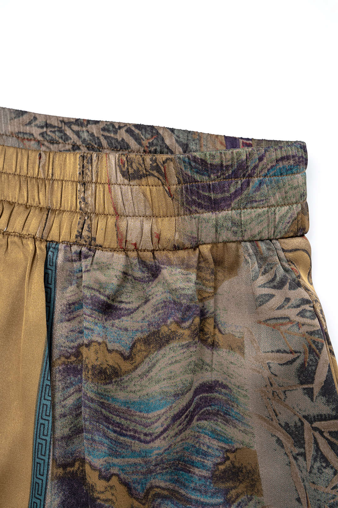 Hose mit weitem Bein, gerafftem Bund und abstraktem Print aus Satin