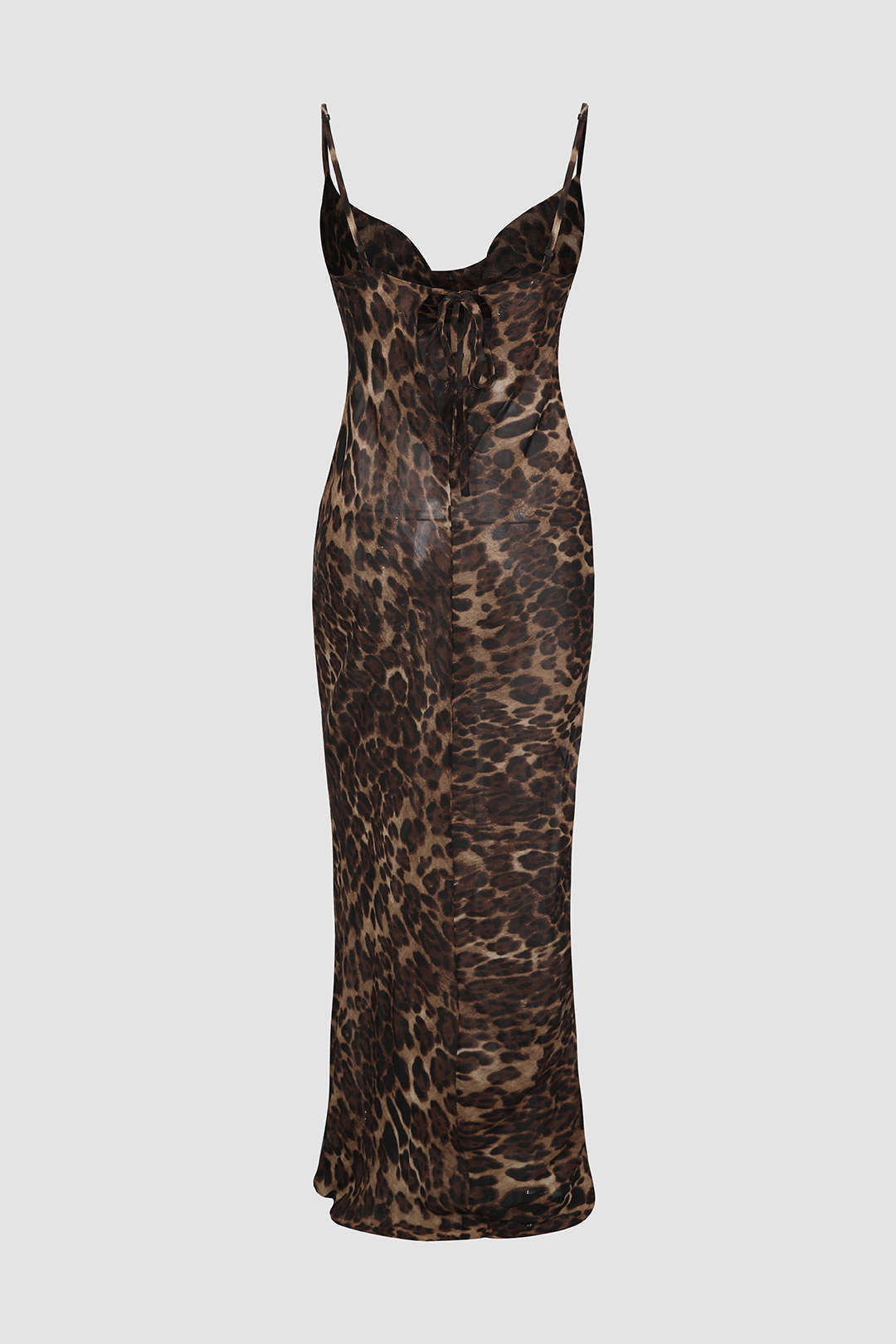 Robe longue drapée transparente à imprimé léopard