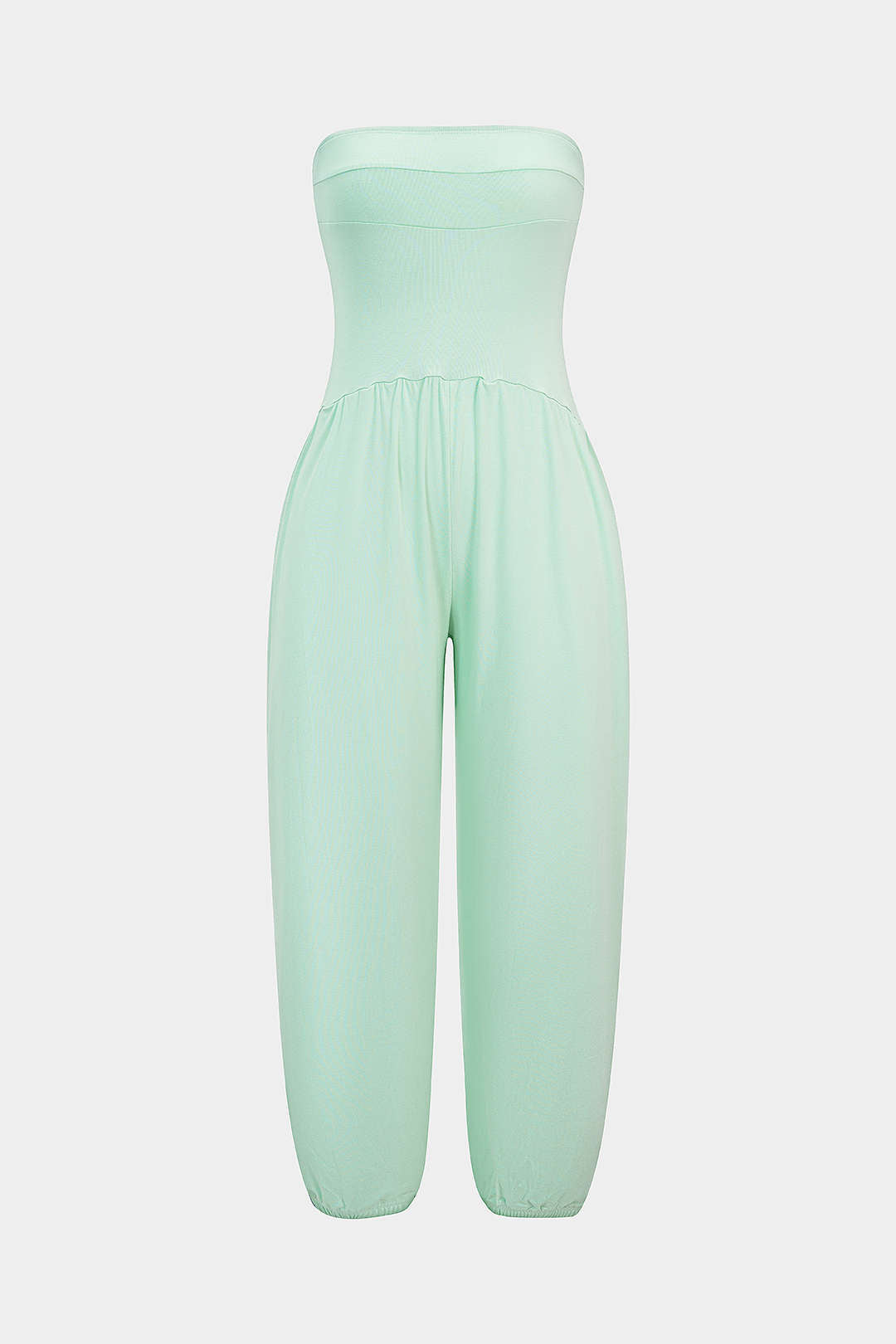 Einfarbiger geraffter trägerloser Jumpsuit