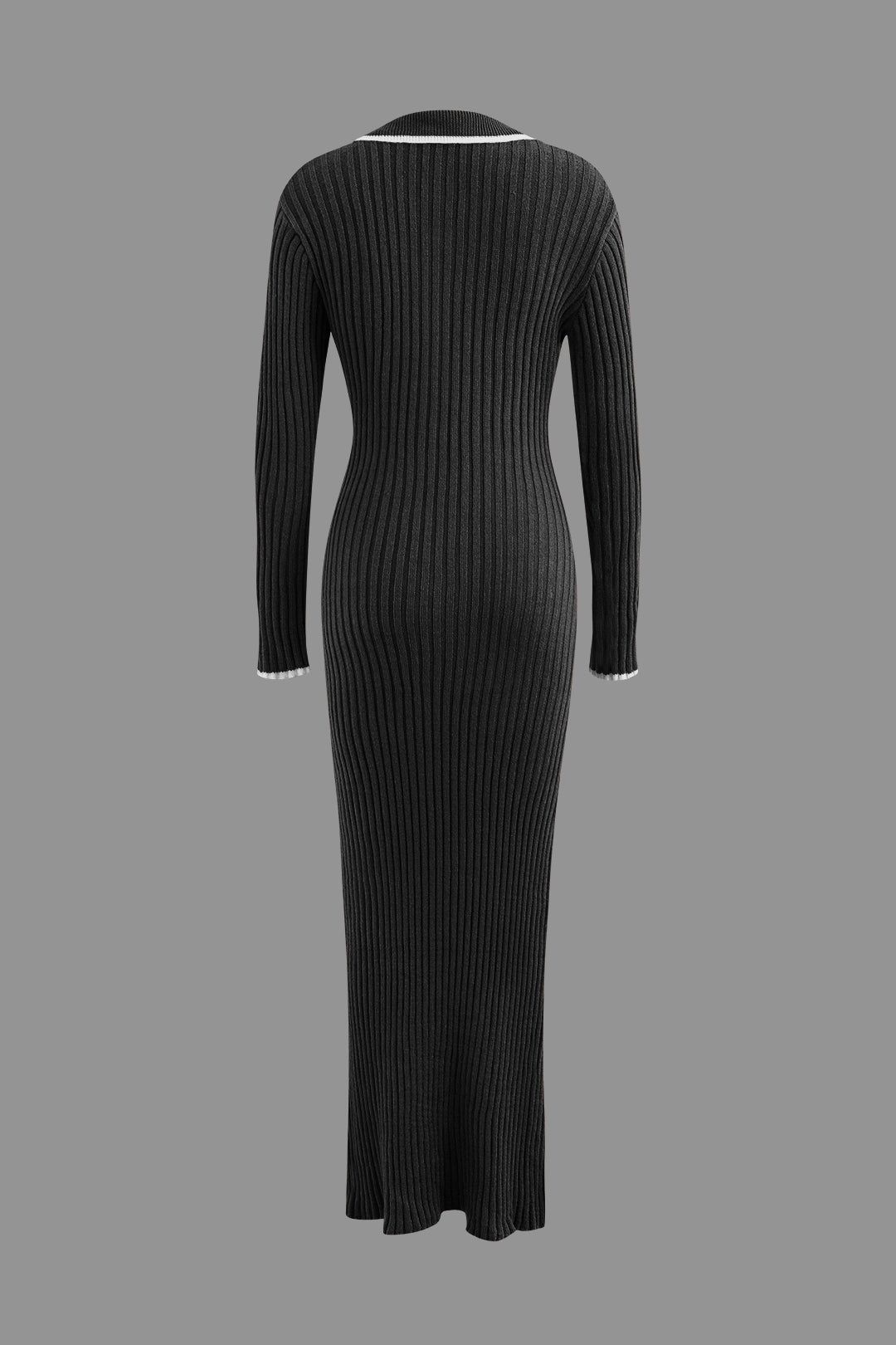 Collar Button Long Sleeve Knit Maxi Dress