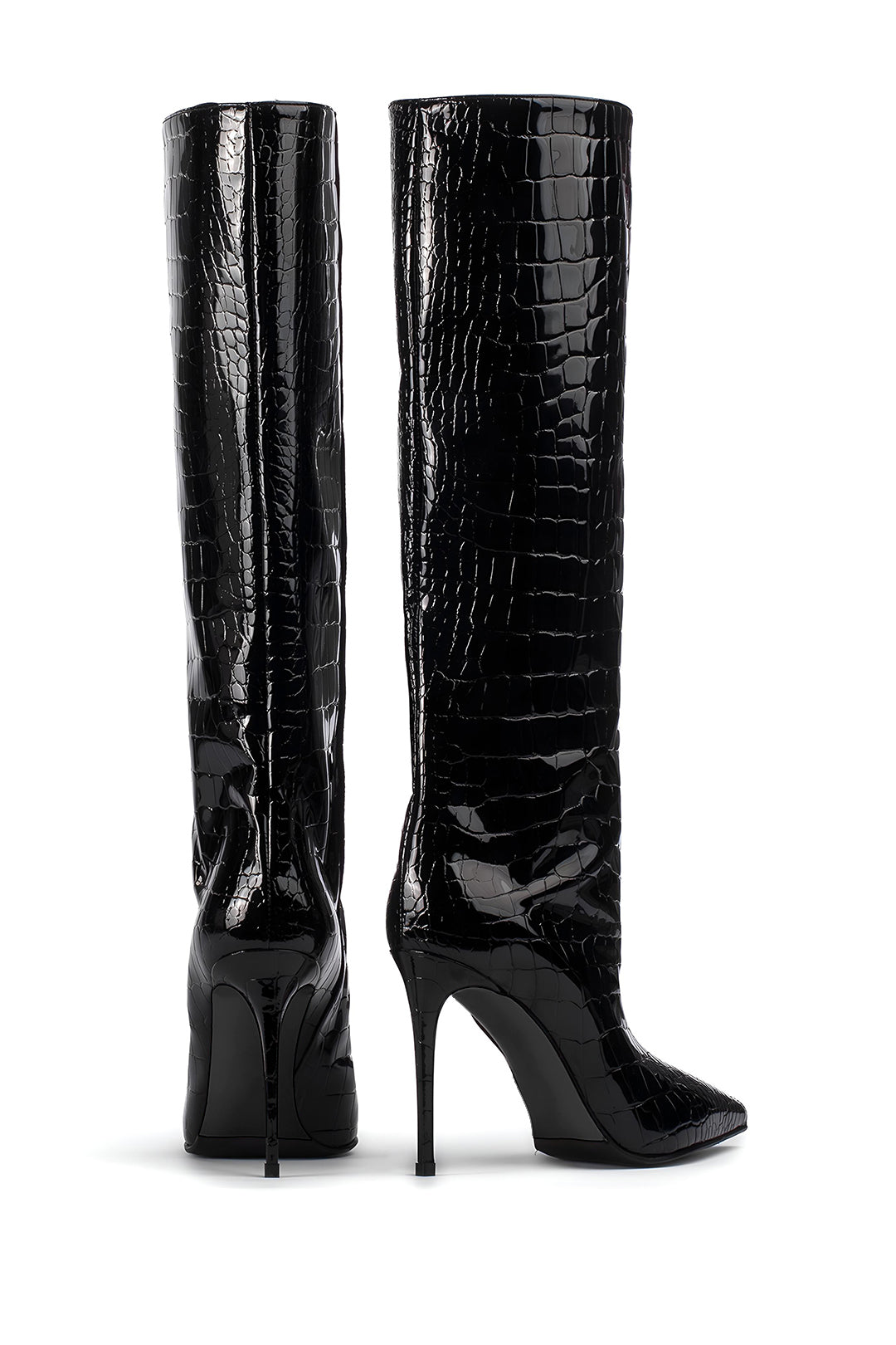 Bottes hautes en cuir de crocodile, à bout pointu et cuissardes