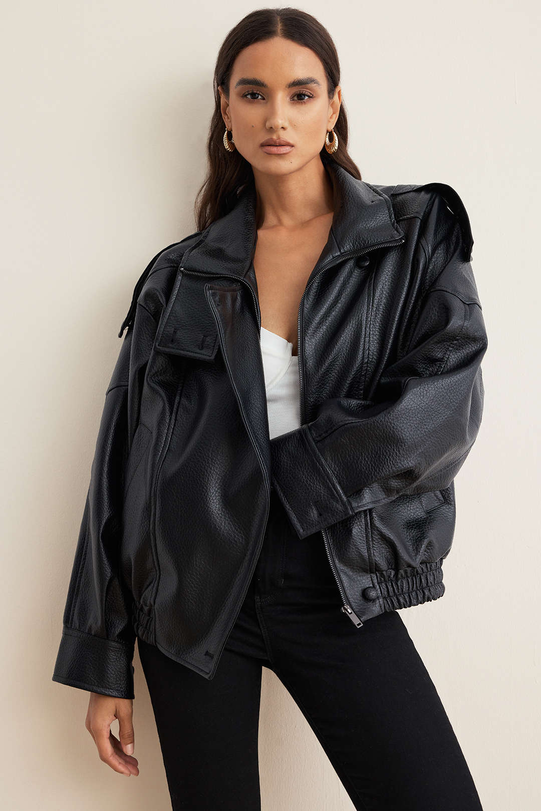Veste boutonnée en similicuir