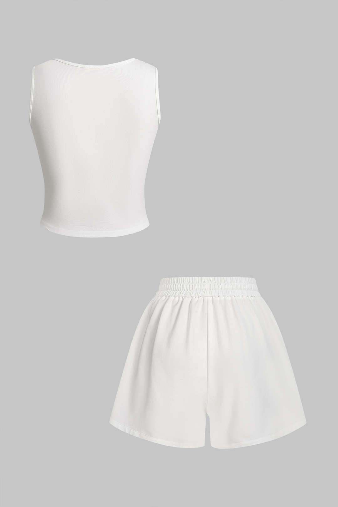 Gestreiftes Rundhals-Tanktop ohne Ärmel und weite Shorts mit Kordelzug-Set mit Kontrastfarben
