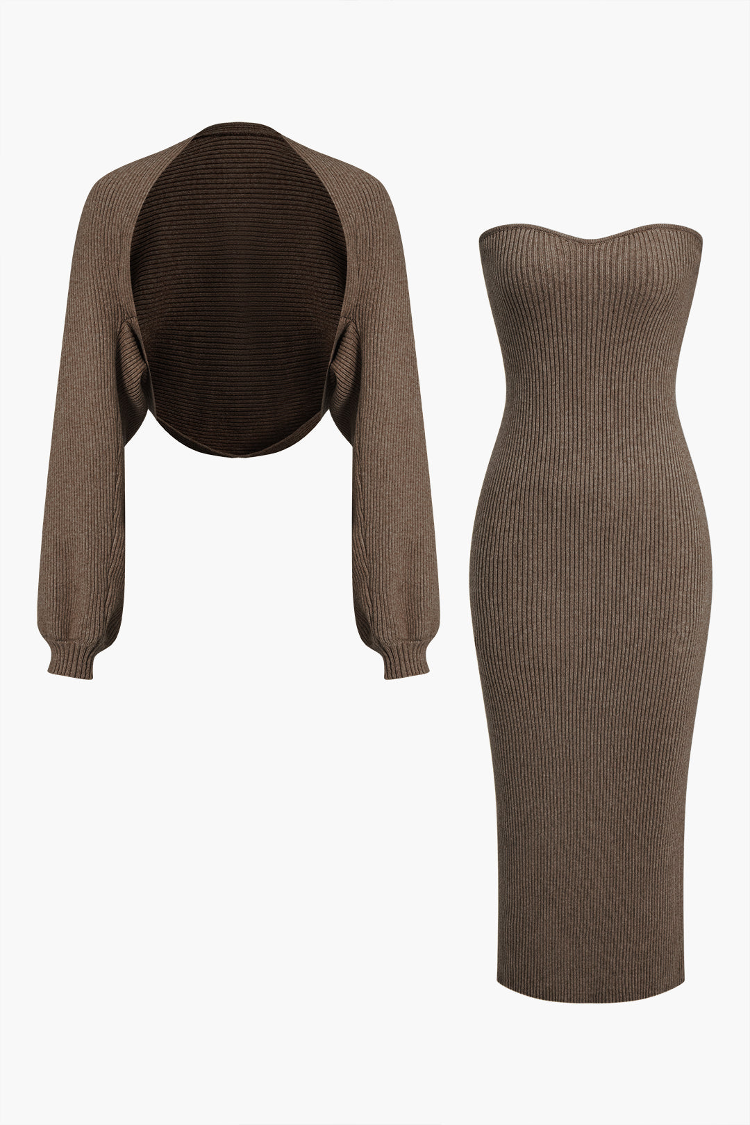 Ribbed Knit Strapless Midi Dress And Bolero Set