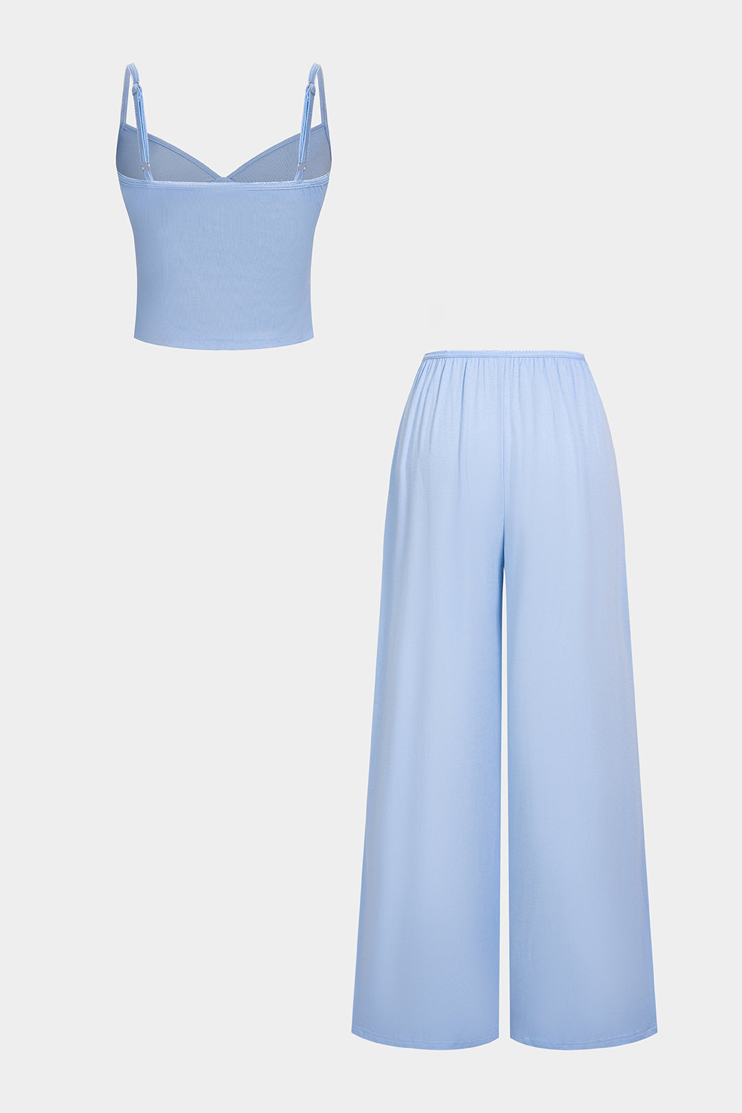 Einfarbiges V-Ausschnitt-Cami-Top und weite Hose Set