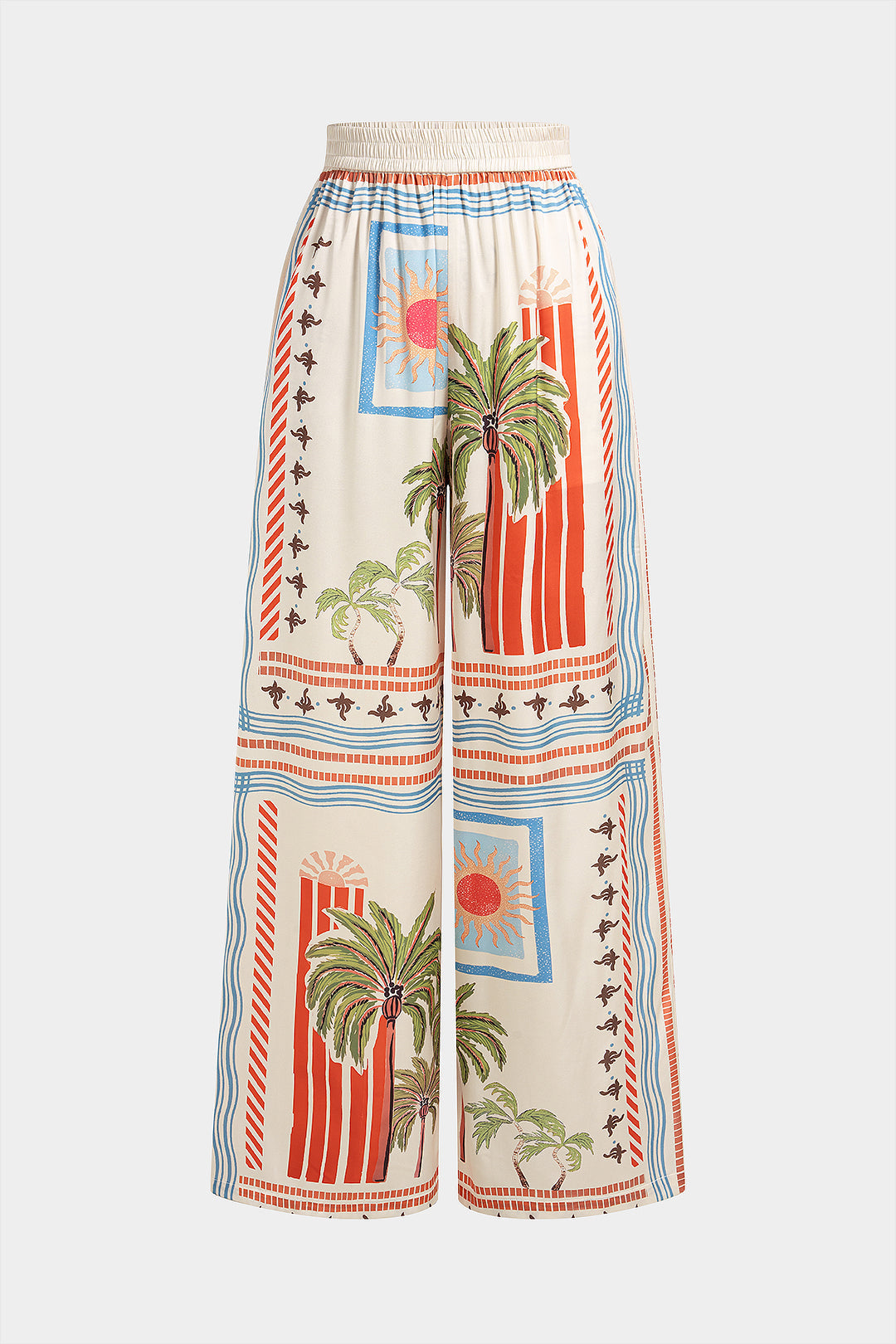 Hose mit weitem Bein aus Satin mit Kokospalmen-Streifenmuster