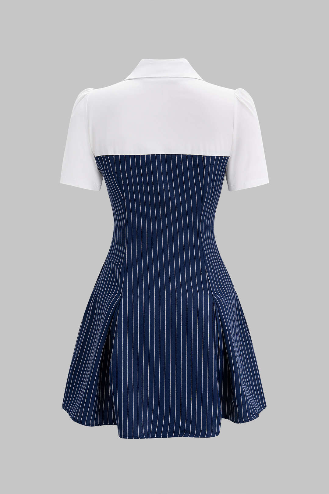 Contrast Stripes Print Button Lapel Patchwork Short Sleeve Mini Dress